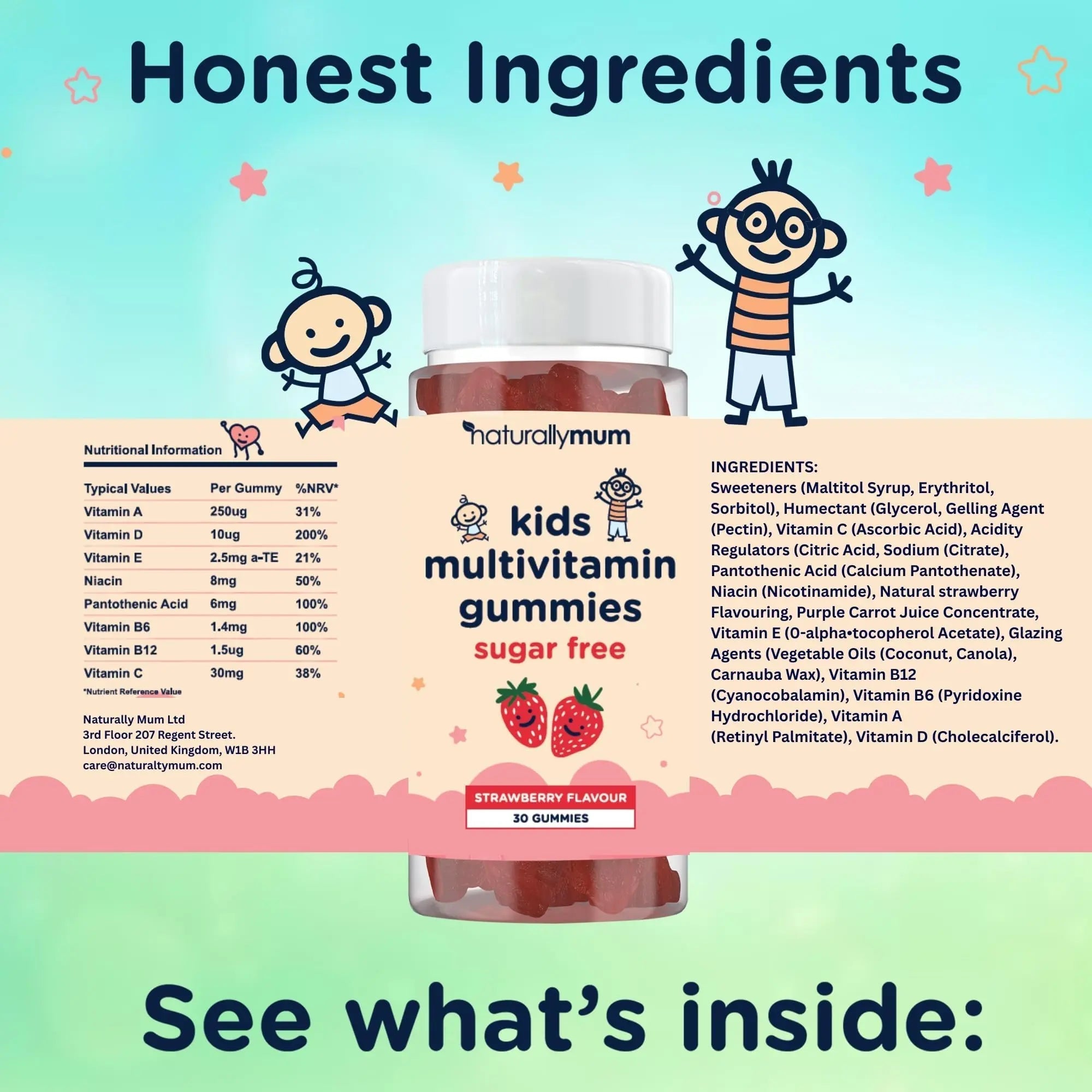 NaturallyMum Kids Multivitamin Gummies | for Children | Vegan Friendly | 30 Chewable Gummies | with Vitamins A, D, E, B6, B12, C | NaturallyMum buy supplements canada