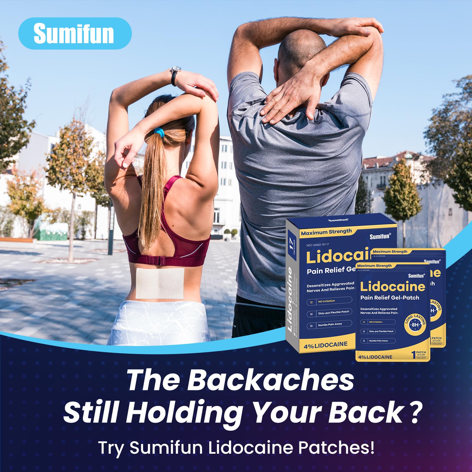 Sumifun 4% Lidocaine Patches Maximum Strength - Pain Relieving Gel Patch for Muscle Soreness, Back Ache, Knee, Neck & Joint Pains - Topical Analgesic (Large, Count, 17) Sumifun buy supplements canada