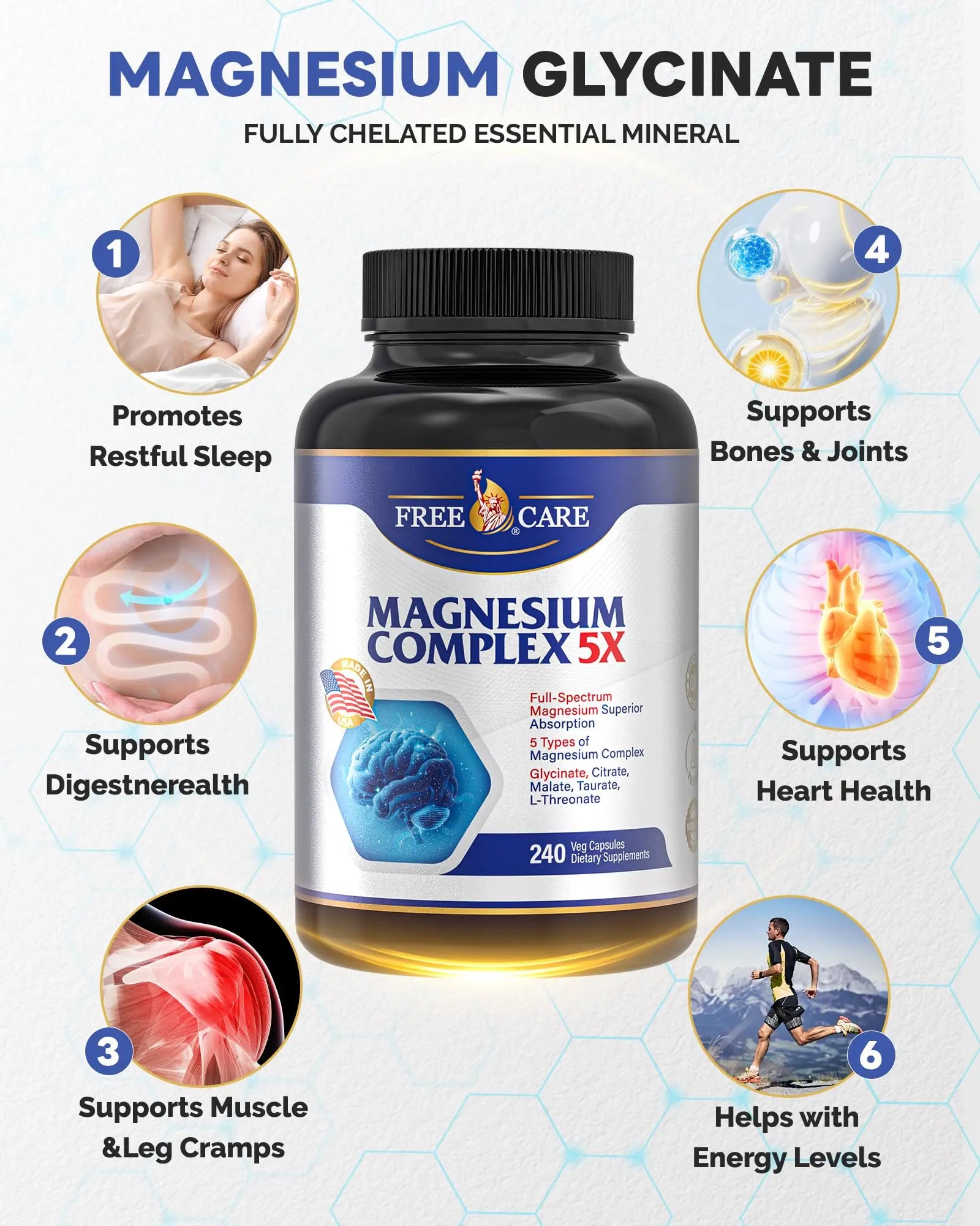 820mg Magnesium Complex 240 Veggie Capsules,for Women & Men with Magnesium Glycinate,Citrate, Malate,Taurate & L-Threonate for Sleep, Mood, Muscle Relaxation & Nerve Function Vegan Friendly, Non-GMO FreeCare buy supplements canada