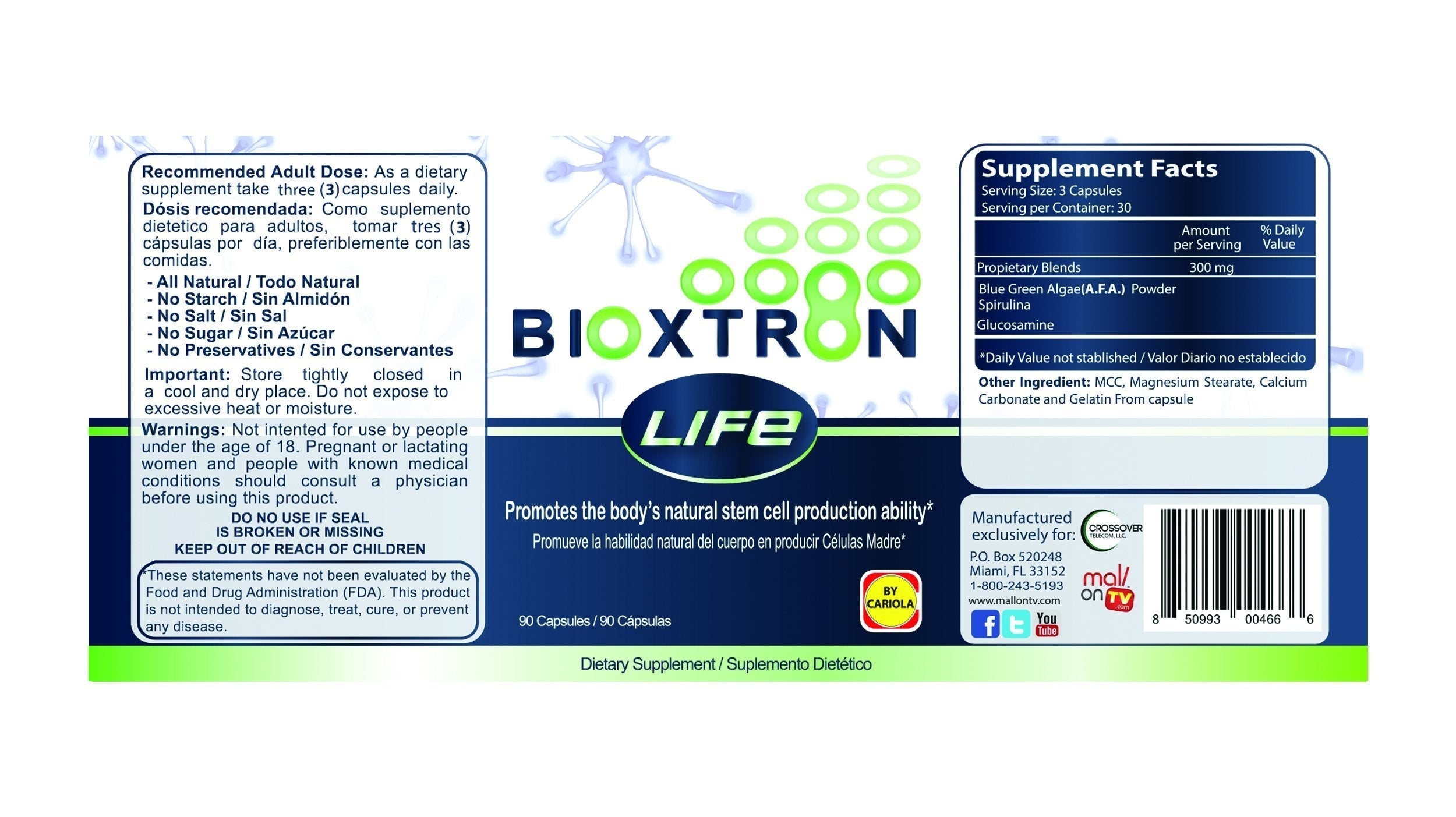 Bioxtron Life AFA Stem Cell Supplement - Joint Support & Muscle Pain - Immune System Support - Support Energy Levels - Stem Cell Production - Blue Green Algae Spirulina - 90 Caps + Cream 2 oz Bioxtron buy supplements canada