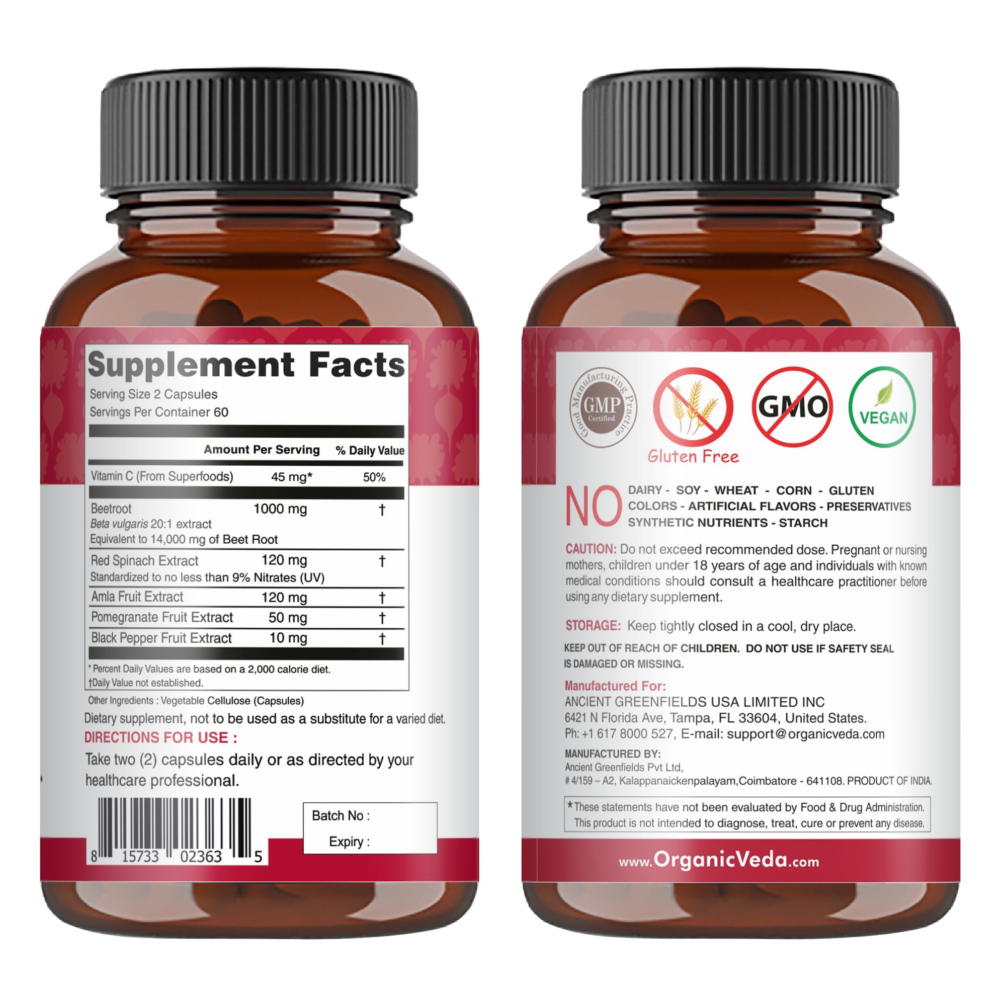 Organic Veda Beet Root Capsules - Triple Reds Nitric Oxide Beets Supplements - Concentrated Organic Veda buy supplements canada