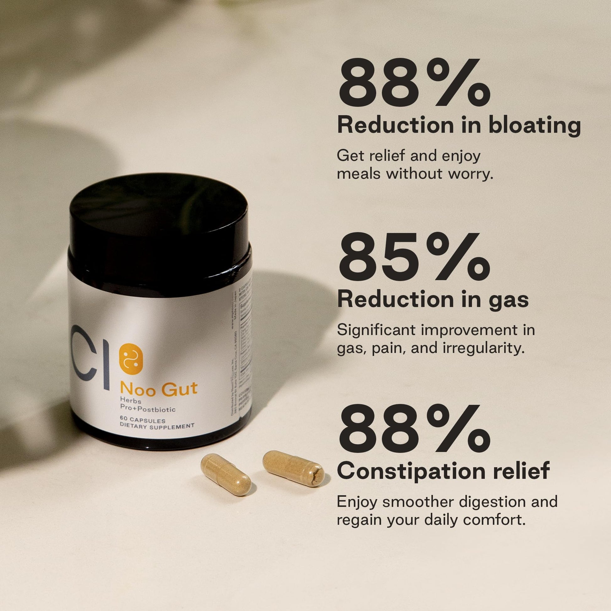 NOOCI NOO Gut, Gut + Skin: 3-in-1 Gut Health Supplement with Herbs, Probiotic & Postbiotic, Digestive Support for Bloating & Constipation, 60 Vegan Capsules NOOCI buy supplements canada
