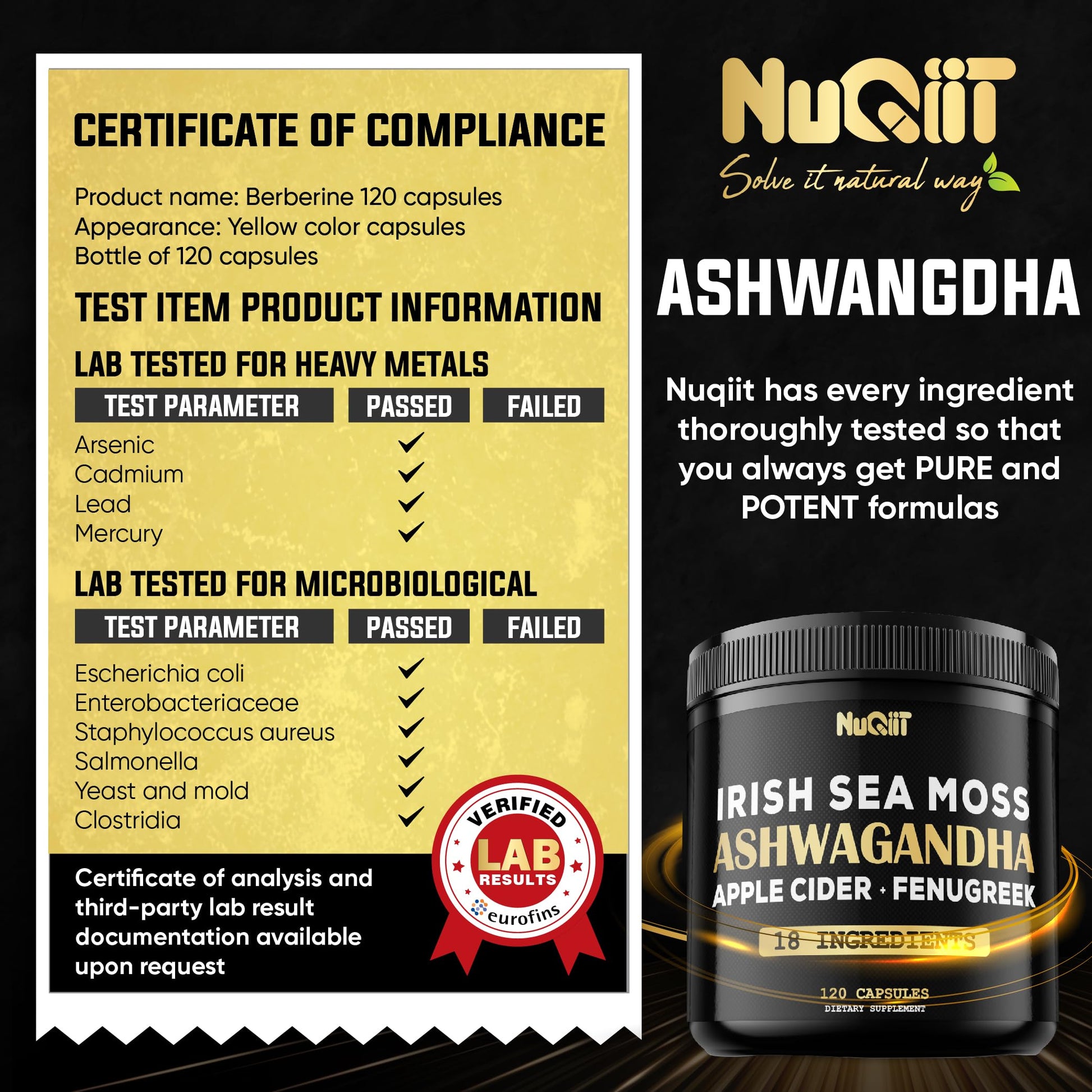 NUQIIT Organic Ashwangdha Capsules 15000mg Irish Sea Moss Apple Cider Vinegar & More - Support Brain Health, Strength & Immune System - 120 Vegan Capsules NUQIIT buy supplements canada