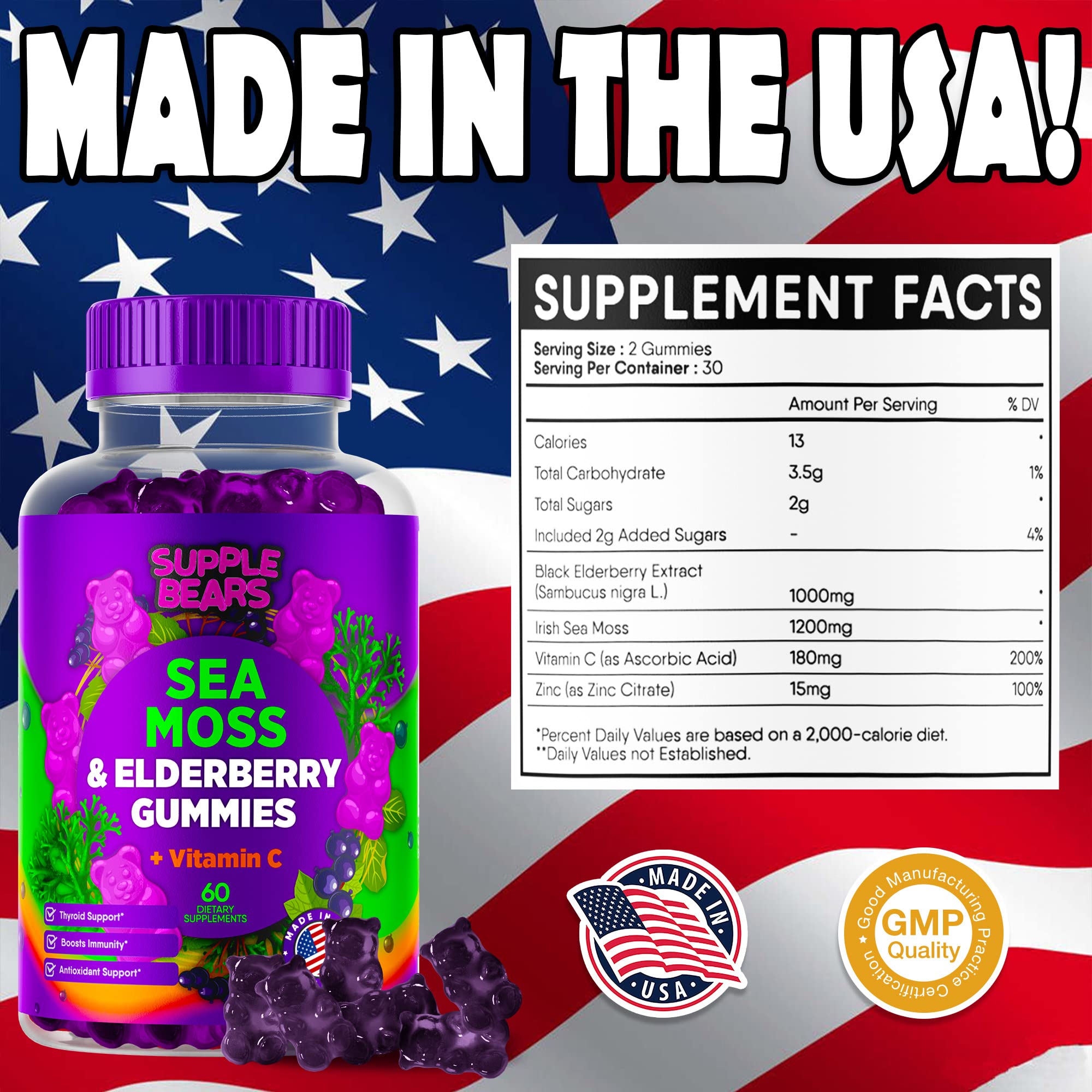 Supplebears Sea Moss Gummies & Elderberry - Vitamin C + Zinc – Extra Strength Immune Supplebears buy supplements canada