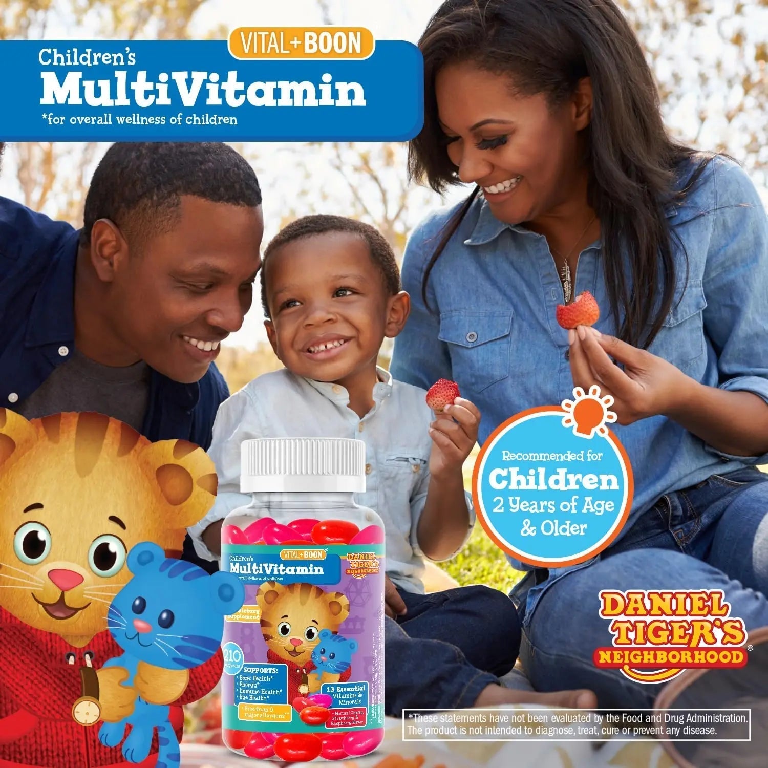 Daniel Tiger - Kids Multivitamin Jellybeans (210 Jellybean Bottle) Toddler 2+ & Kids Vitamins - 13 Essential Vitamins & Minerals to Support Bone Health Vital+Boon buy supplements canada