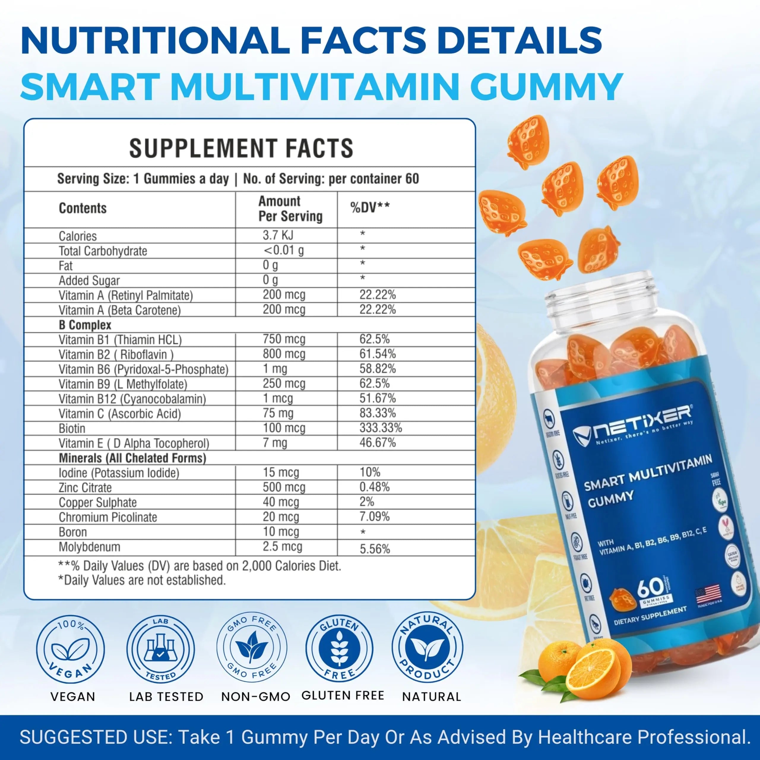 nETiXER Multivitamin Gummies – 60 Vegan Berry Gummies with Vitamins A, C, D, E, B12, Biotin, Zinc, Iodine – Gelatin-Free, Gluten-Free nETiXER buy supplements canada