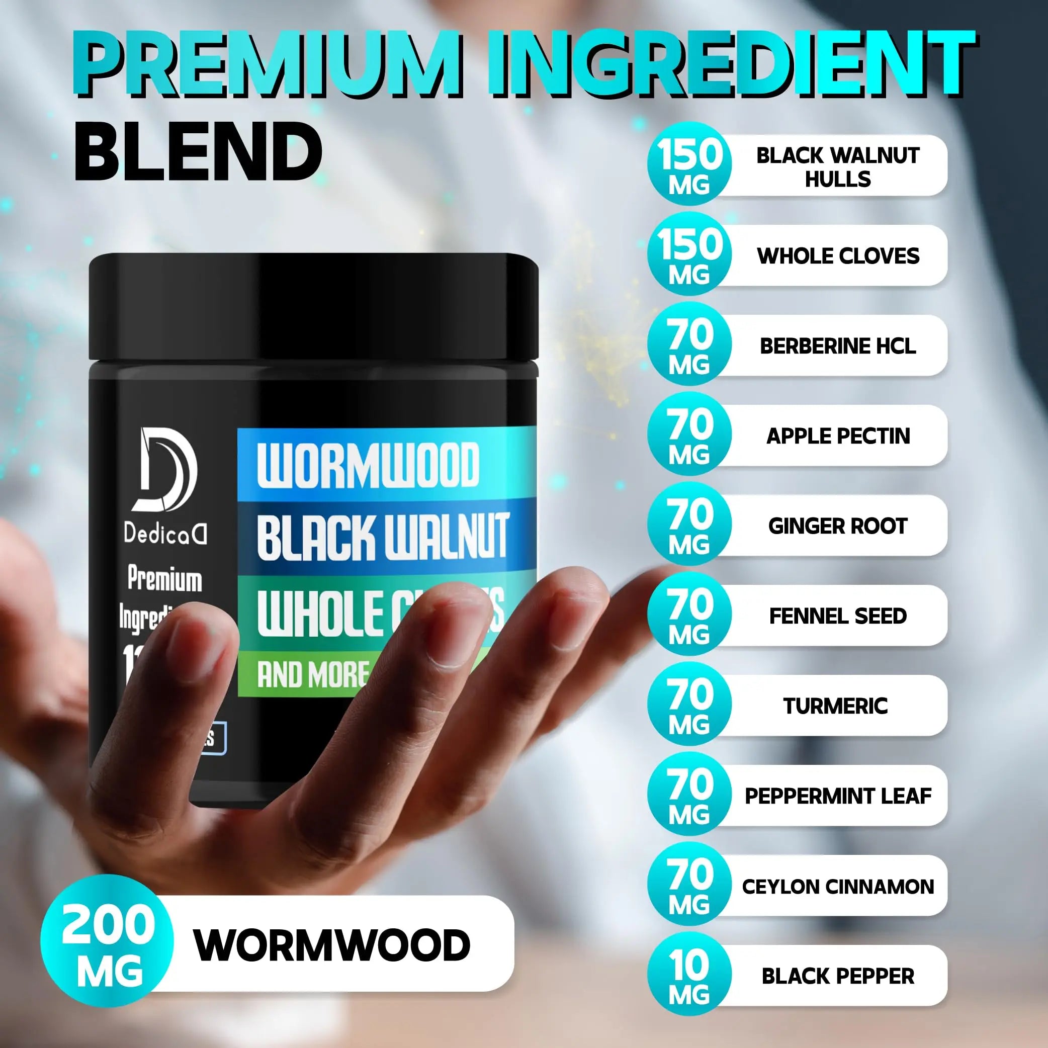 DEDICAD 11in1 Wormwood Capsules - 180 Capsules Extracted from Black Walnut, Cloves, Ginger, Turmeric, Apple, Berberine HCl & More - Support Immune System for 3 Months DEDICAD buy supplements canada