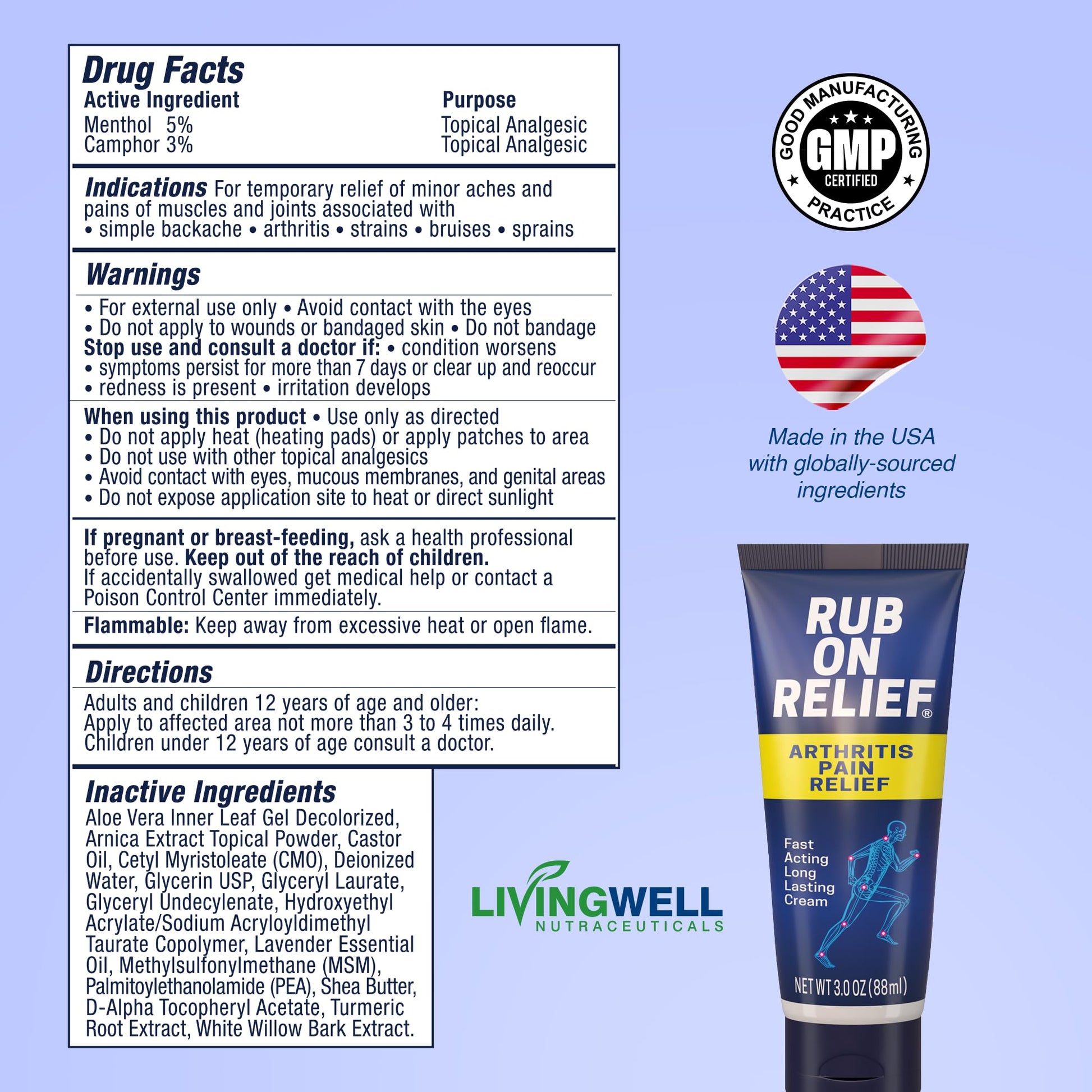 RUB ON RELIEF Arthritis Pain Relief Cream – 10-in-1 Non-Greasy Joints Pain Cream for Knees, Back, Neck, Hands, & Muscle Aches with Menthol, Camphor, Arnica, MSM & Turmeric Up to 8 Hours, 3oz (3 Pack) RUB ON RELIEF buy supplements canada