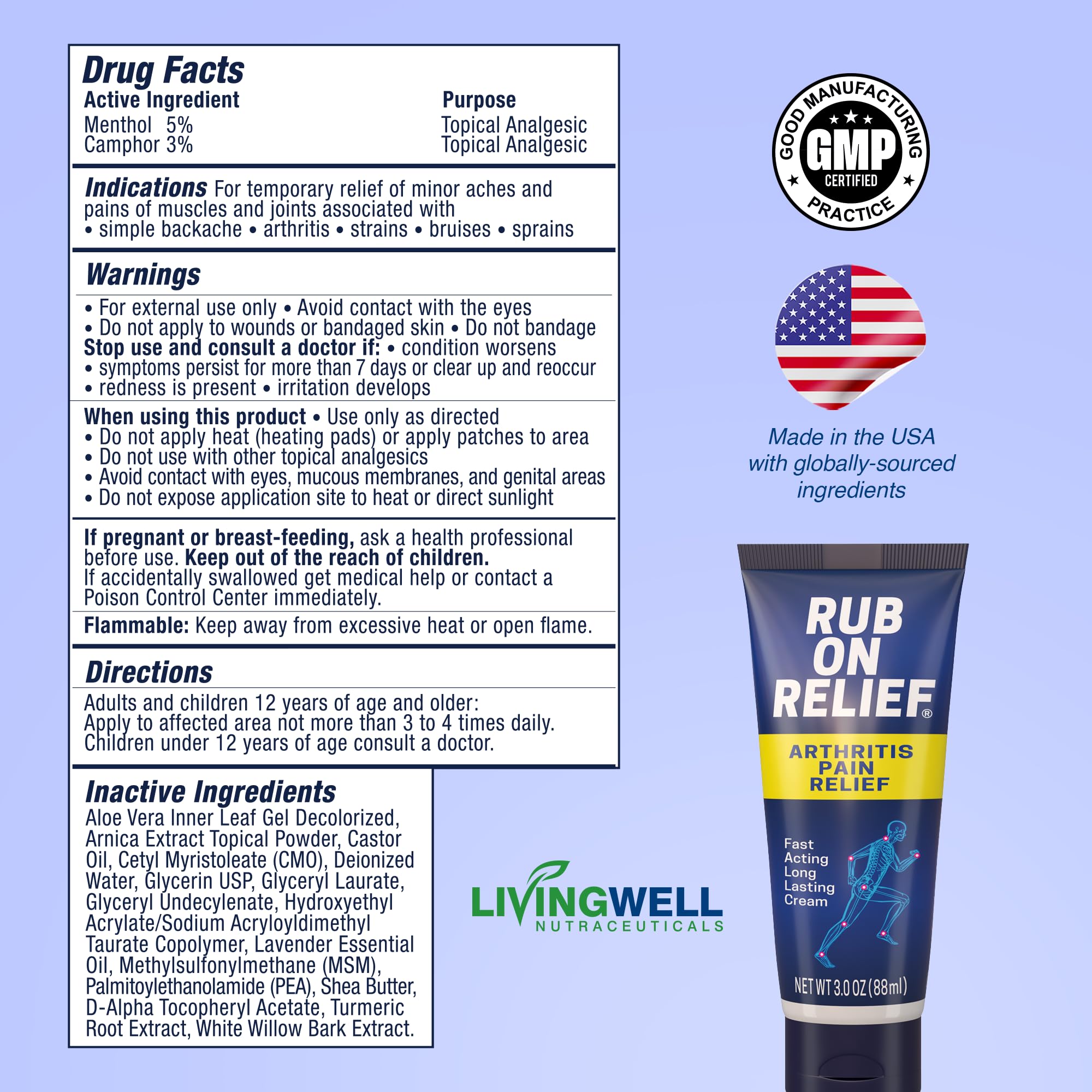 RUB ON RELIEF Arthritis Pain Relief Cream – 10-in-1 Non-Greasy Joints Pain Cream for Knees, Back, Neck, Hands, & Muscle Aches with Menthol, Camphor, Arnica, MSM & Turmeric Up to 8 Hours, 3oz (3 Pack) RUB ON RELIEF buy supplements canada