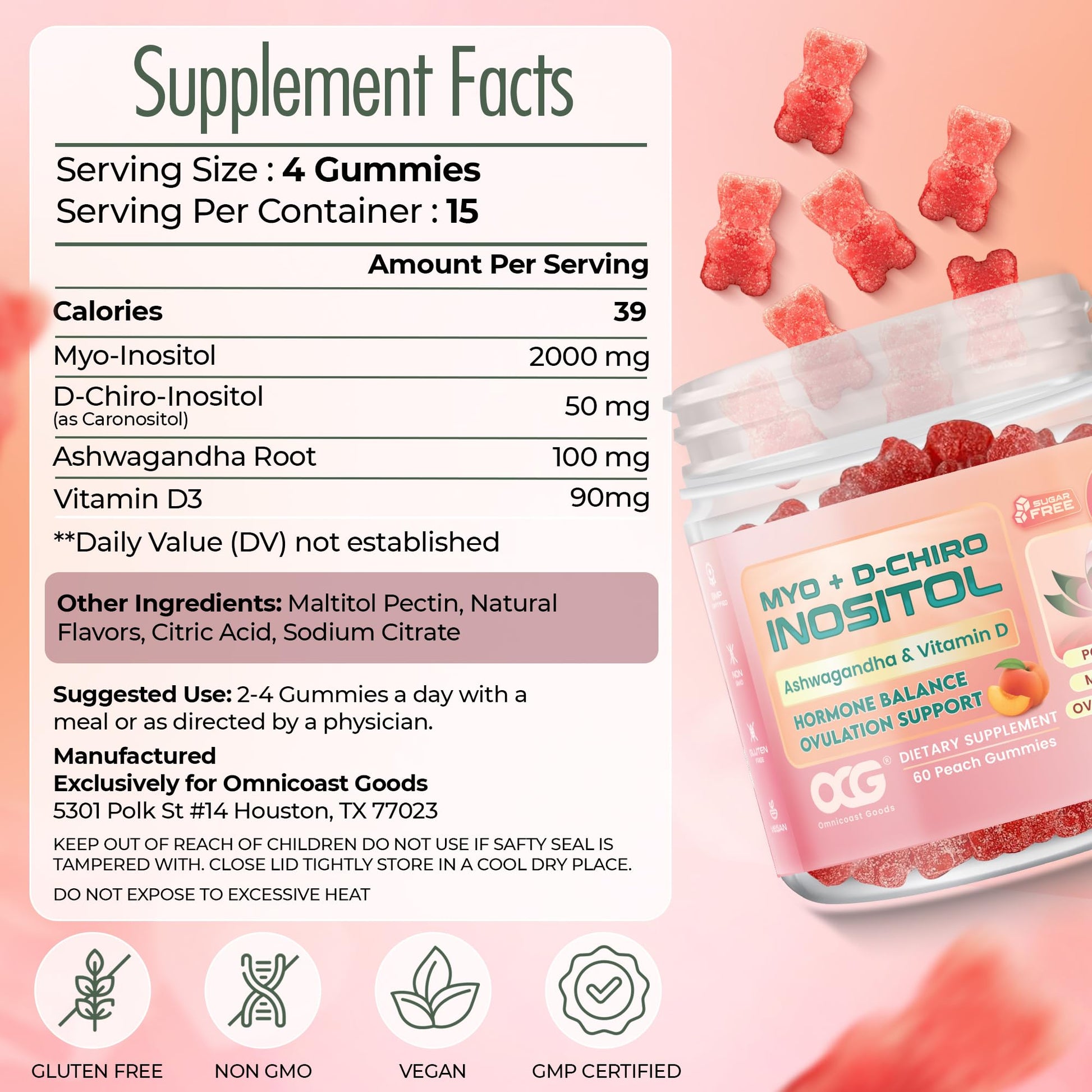 OMNICOAST GOODS, OCG Myo-Inositol & D-Chiro Inositol Gummies with Ashwagandha | PCOS Support | Ovulation & Mood Support, 40:1 Ratio Inositol for Hormone Balance, Sugar-Free, Non-GMO (60 Gummies) OMNICOAST GOODS, OCG buy supplements canada