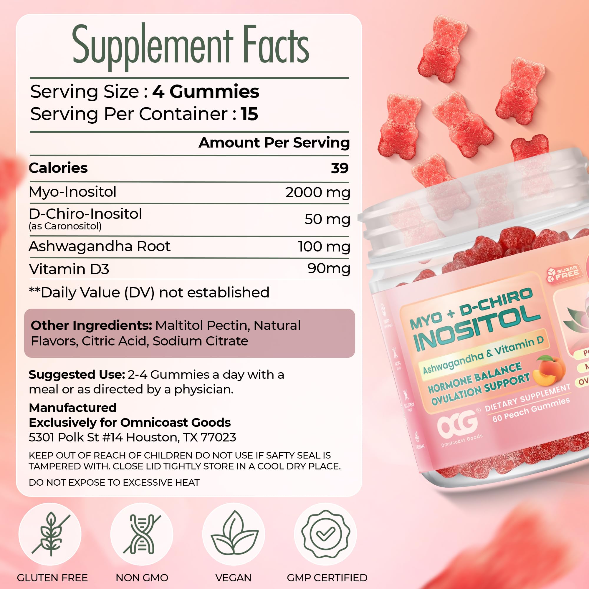 OMNICOAST GOODS, OCG Myo-Inositol & D-Chiro Inositol Gummies with Ashwagandha | PCOS Support | Ovulation & Mood Support, 40:1 Ratio Inositol for Hormone Balance, Sugar-Free, Non-GMO (60 Gummies) OMNICOAST GOODS, OCG buy supplements canada