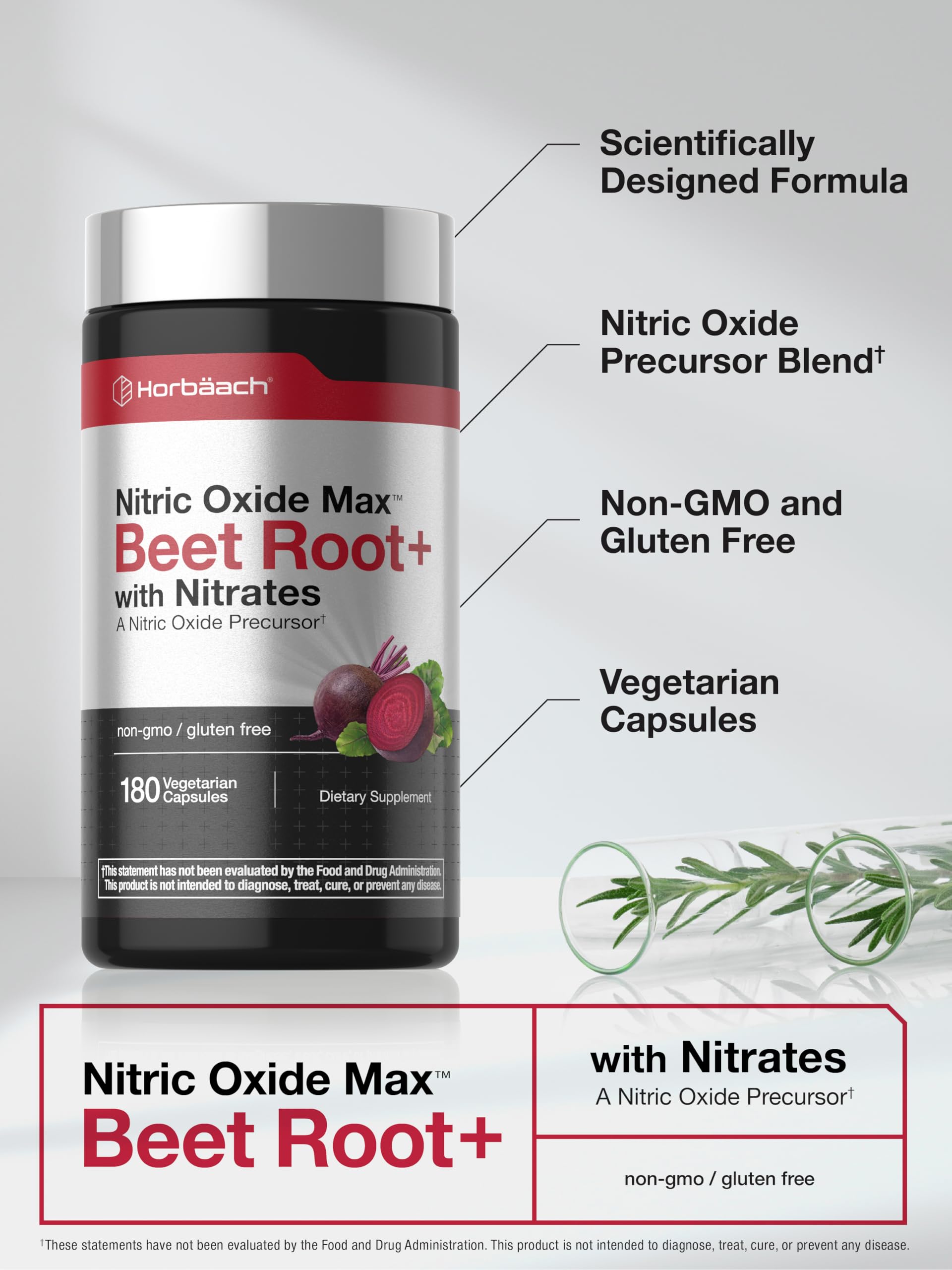 Horbäach Nitric Oxide Beet Root Capsules | 180 Count | with Nitrates and Precursor | for Men and Women | Vegetarian, Non-GMO Horbäach buy supplements canada