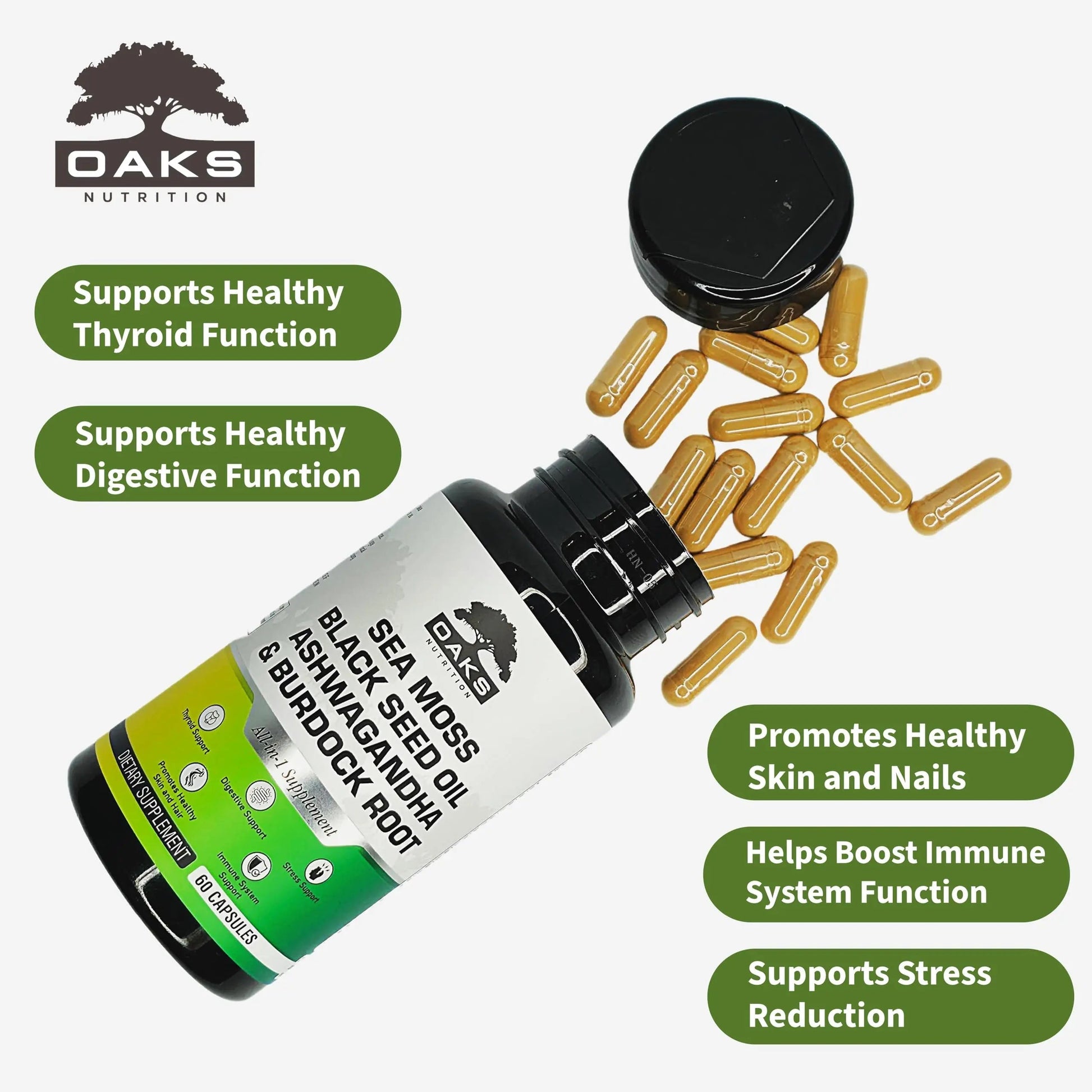 Oaks Nutrition Premium 15-in-1 Sea Moss Multivitamin with Black Seed Oil, Ashwagandha, Turmeric, Bladderwrack, Burdock, Elderberry Oaks Nutrition buy supplements canada