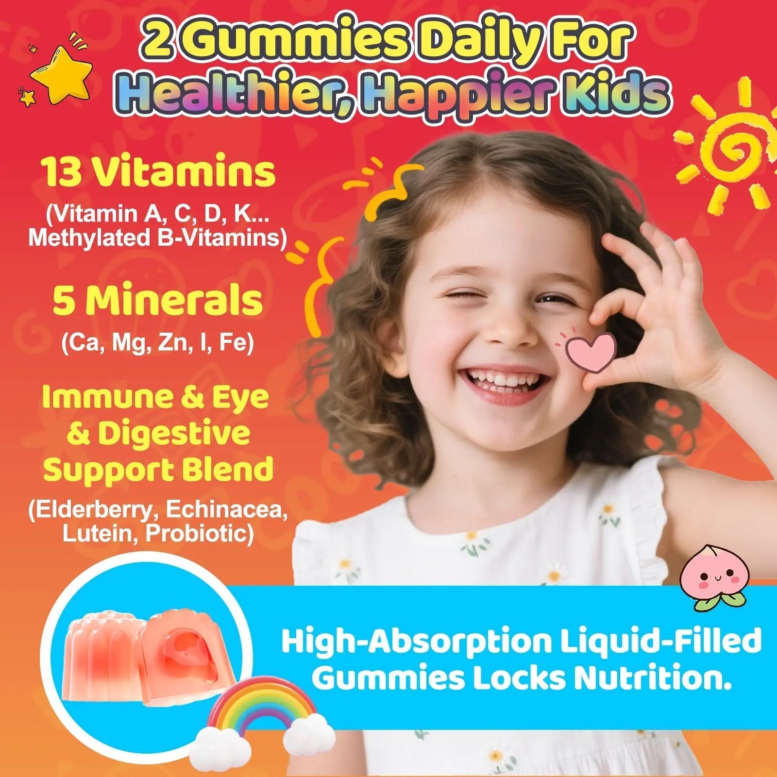 Fajeckma Organic Kids Multivitamin Gummies: Sugar Free Multi Vitamin Gummy with Vitamins D3 Iron Omega Probiotic Elderberry Calcium Zinc Dha Fajeckma buy supplements canada