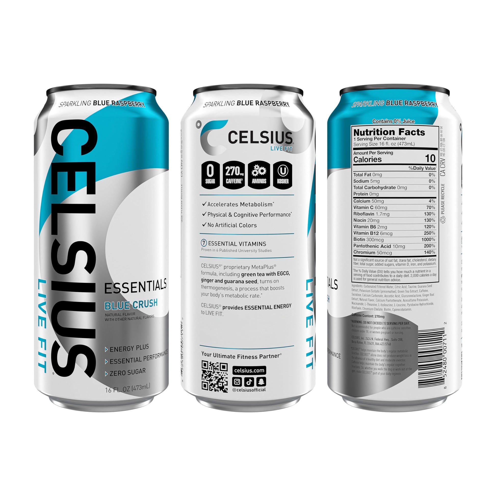 CELSIUS ESSENTIALS, Sparkling Blue Crush, Performance Energy Drink 16 Fl Oz (Pack of 12) CELSIUS buy supplements canada