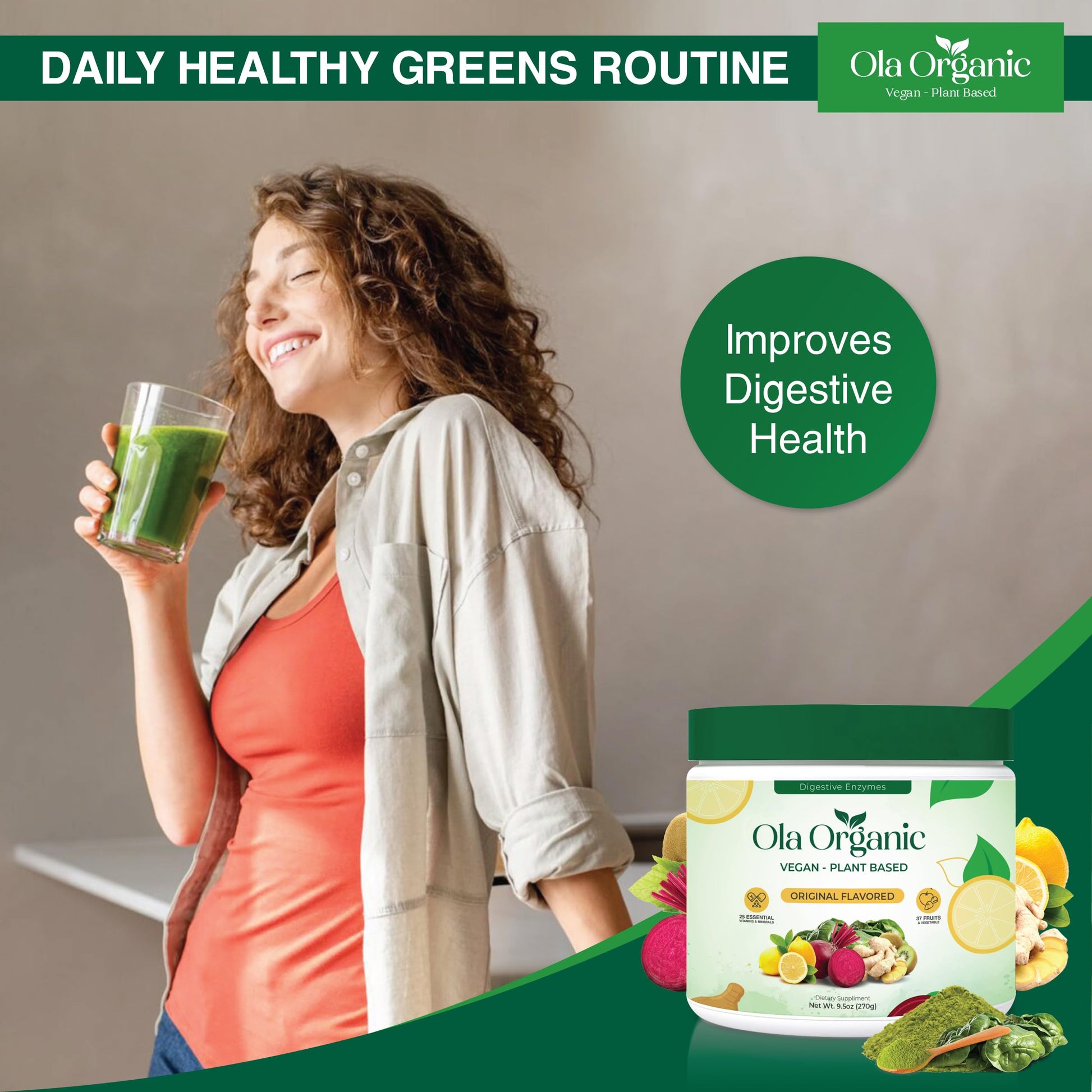 Ola Organic Greens Superfood Powder – Blend of 11 Cruciferous Vegetables with Phytonutrients – Supports Energy, & Immune Health Support – Non-GMO Vegetable Supplement (270g Jar) Ola Organic buy supplements canada