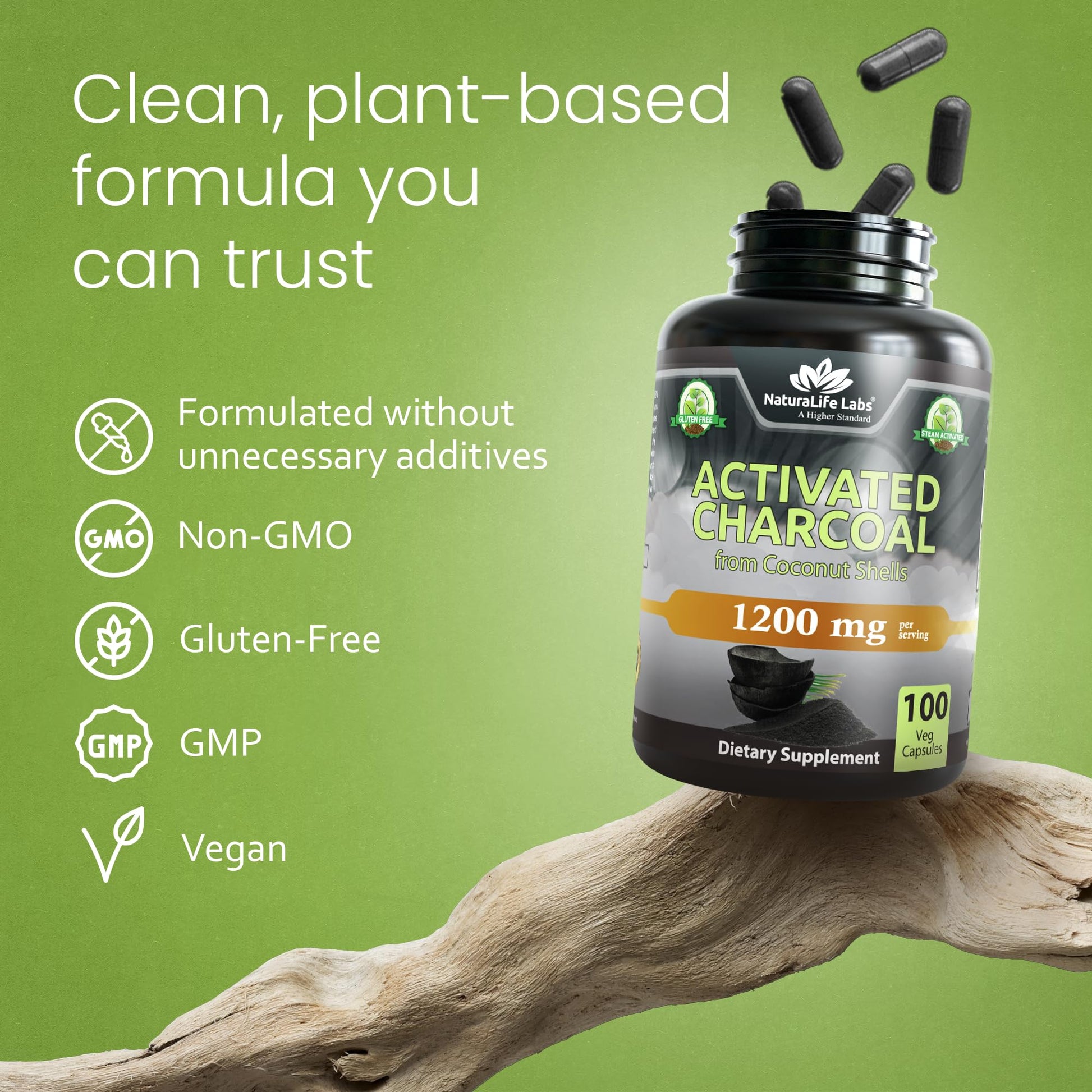 NaturaLife Labs Activated Charcoal 1200 mg per Serving – from Coconut Shells – 100 Veg Capsules – Non-GMO, Gluten-Free, Vegan NaturaLife Labs buy supplements canada