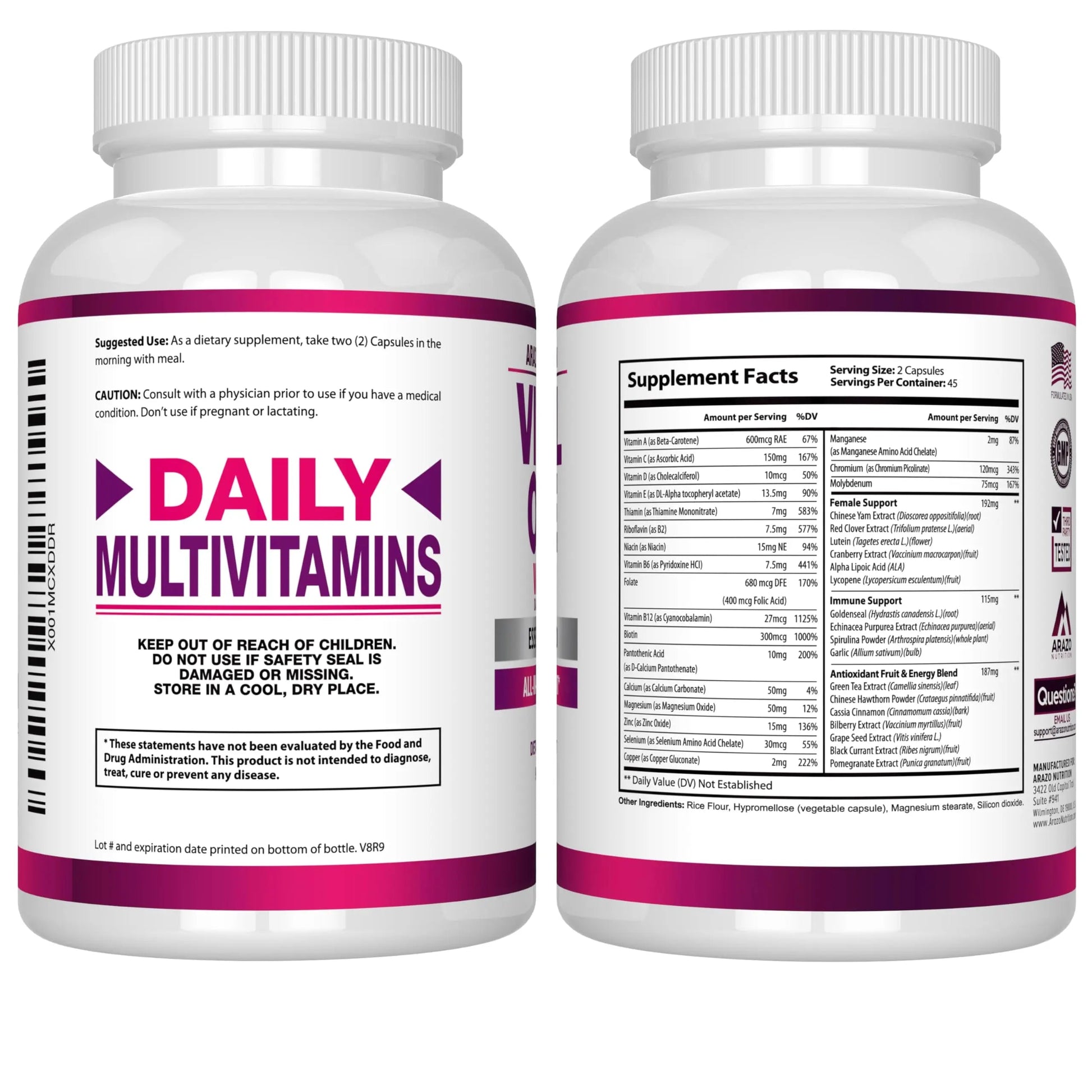 Arazo Nutrition Vital One Multivitamin for Women - Daily Wholefood Supplement - 90 Vegan Capsules Arazo Nutrition buy supplements canada