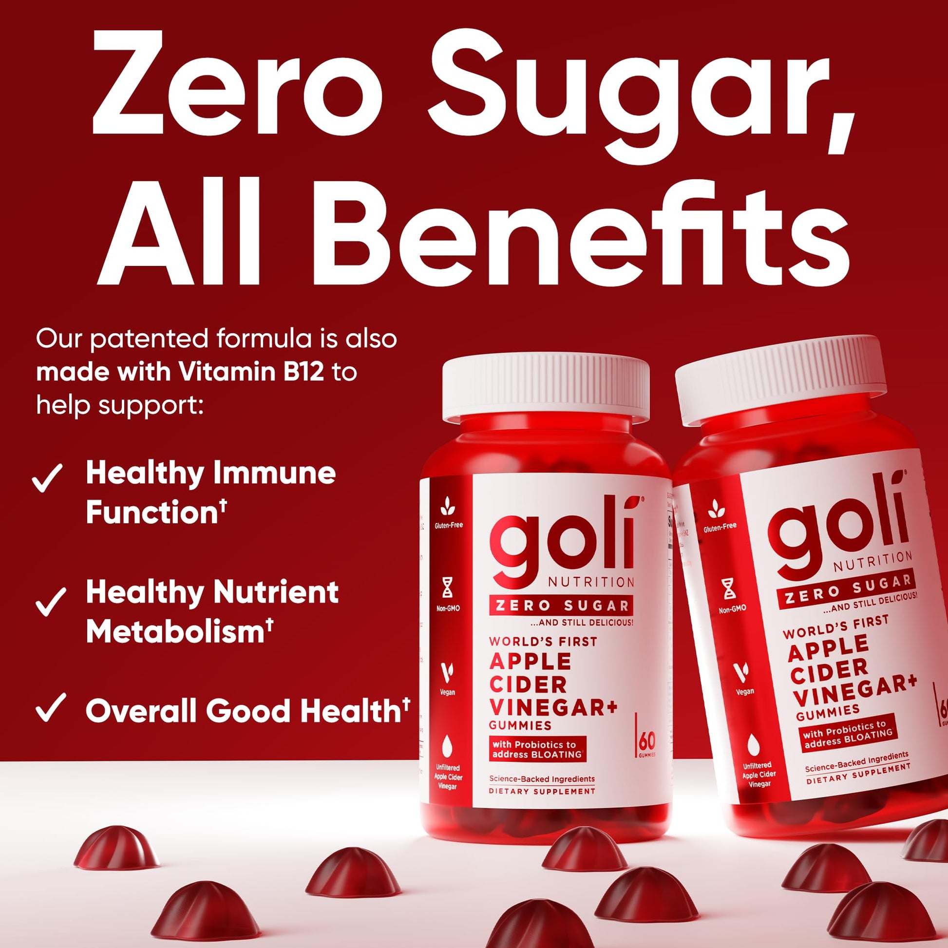 Goli Zero Sugar Apple Cider Vinegar Gummies - ACV with Vitamin B12 and Probiotics - No Sugar Alcohols - Vegan, Keto-Friendly, Gluten-Free Goli buy supplements canada