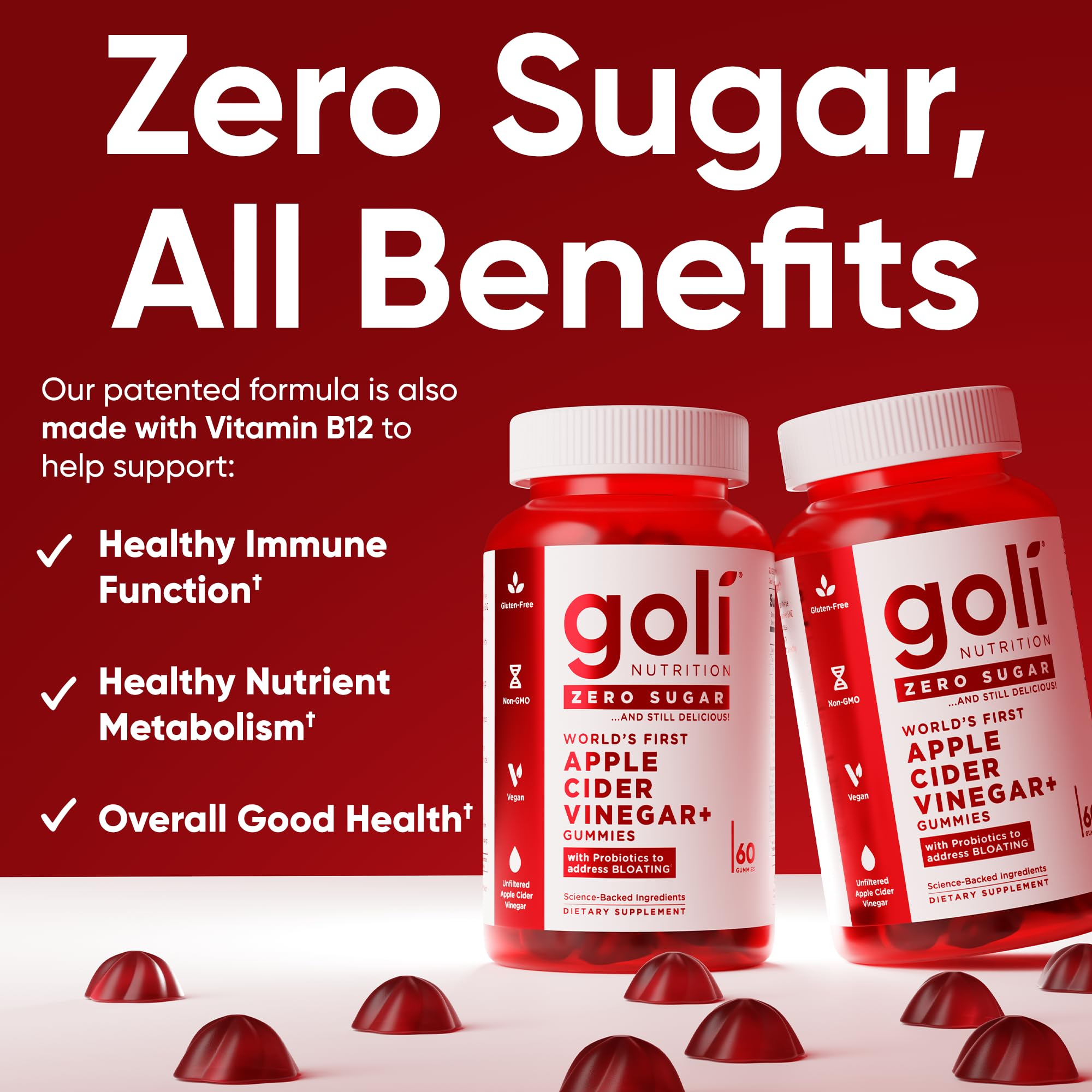 Goli Zero Sugar Apple Cider Vinegar Gummies - ACV with Vitamin B12 and Probiotics - No Sugar Alcohols - Vegan, Keto-Friendly, Gluten-Free Goli buy supplements canada