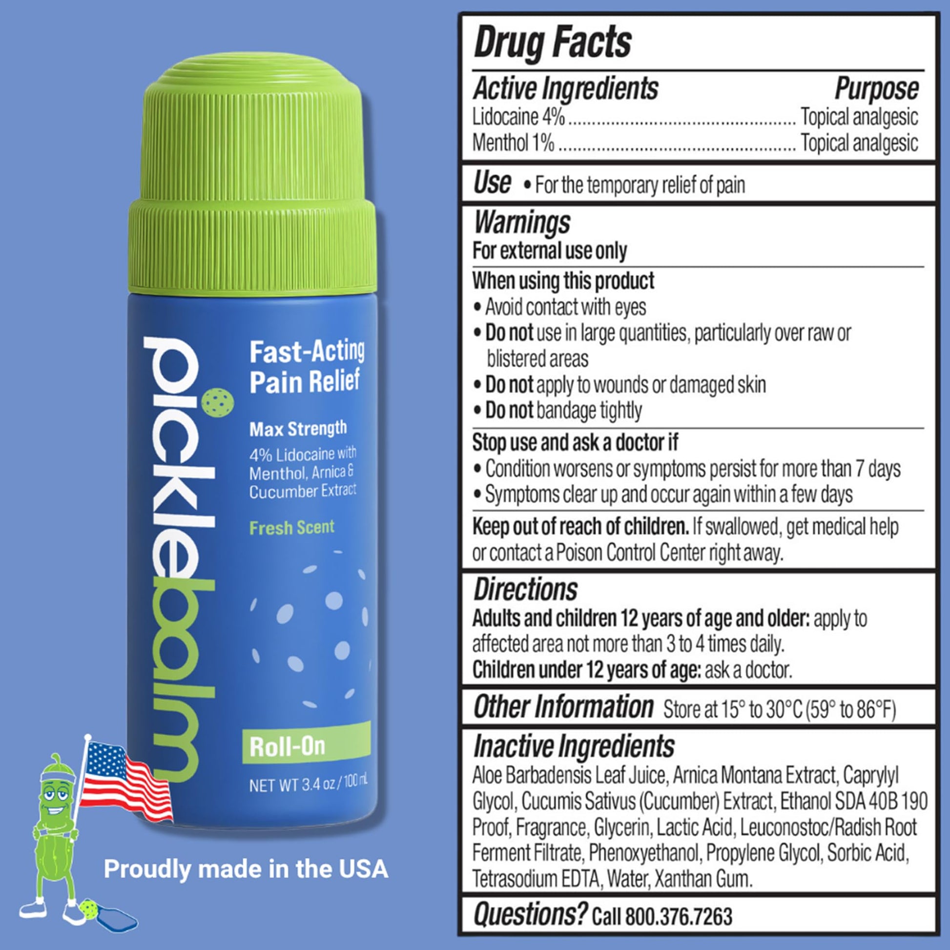 PickleBalm Pickleball In-Game Muscle Pain Relief Roll-On with 4% Lidocaine, Arnica, Menthol, Cucumber Seed Extract for Shoulders, Knees, Wrists, and More, 3.4oz Roll-On Applicator PickleBalm buy supplements canada