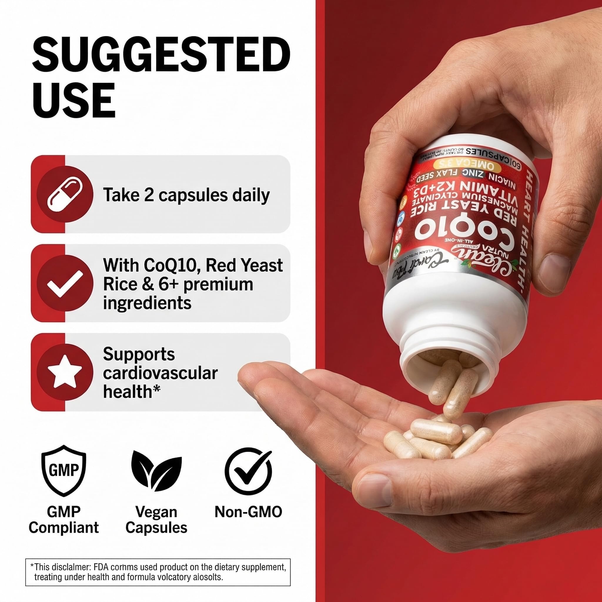 Clean Nutra CoQ10 Red Yeast Rice Magnesium Glycinate Vitamin K2 D3 Niacin Zinc Flax Seed Omega 3 Capsules 60 Count All in One Formula Premium Ingredients Dietary Supplement Clean Nutraceuticals buy supplements canada