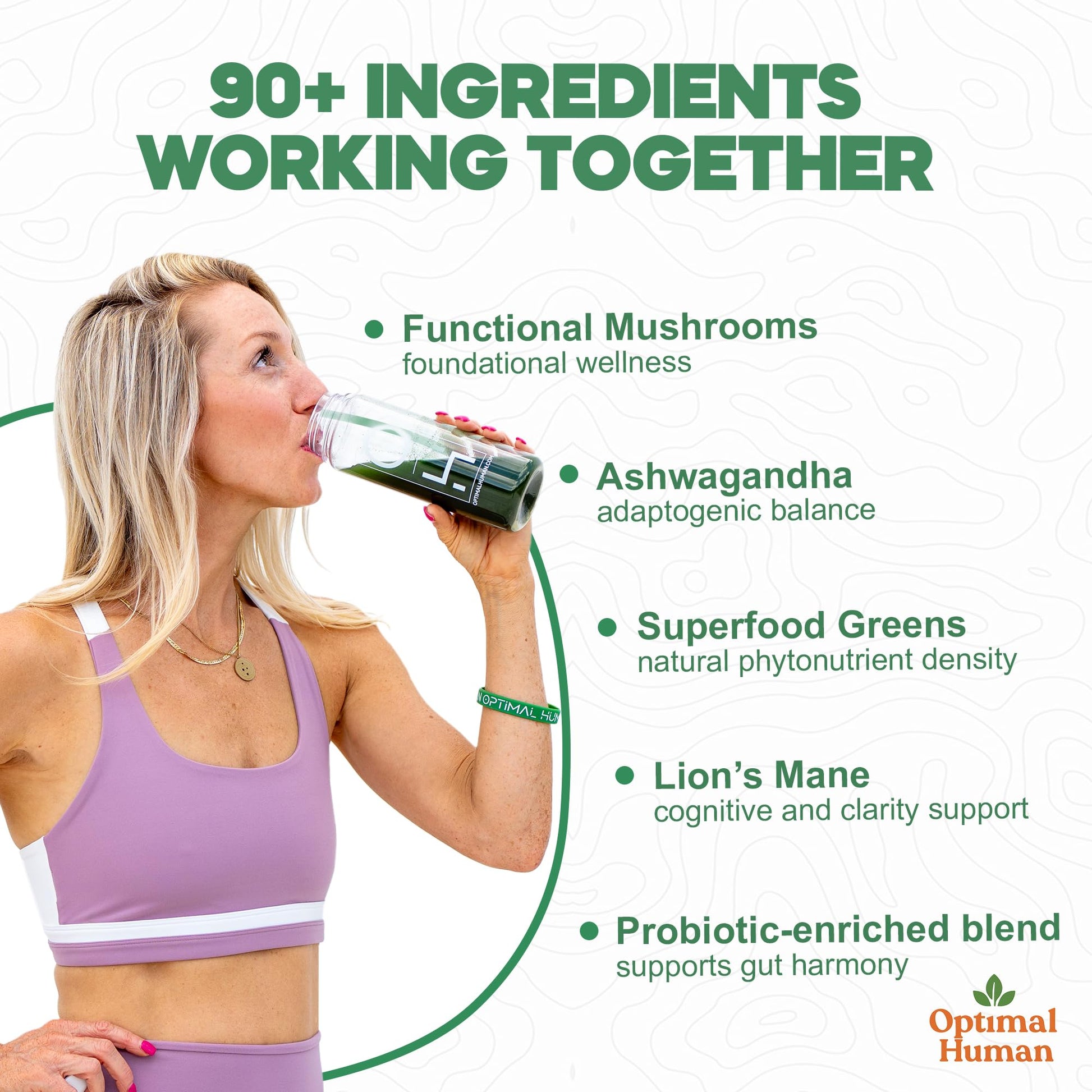 Optimal Human Superfood Greens Powder – 90+ Ingredient Blend with Lion’s Mane Supplement, Ashwagandha & Turmeric – Non-GMO, Soy-Free, Mushroom Supplements for Women – 20 Sachets O H buy supplements canada