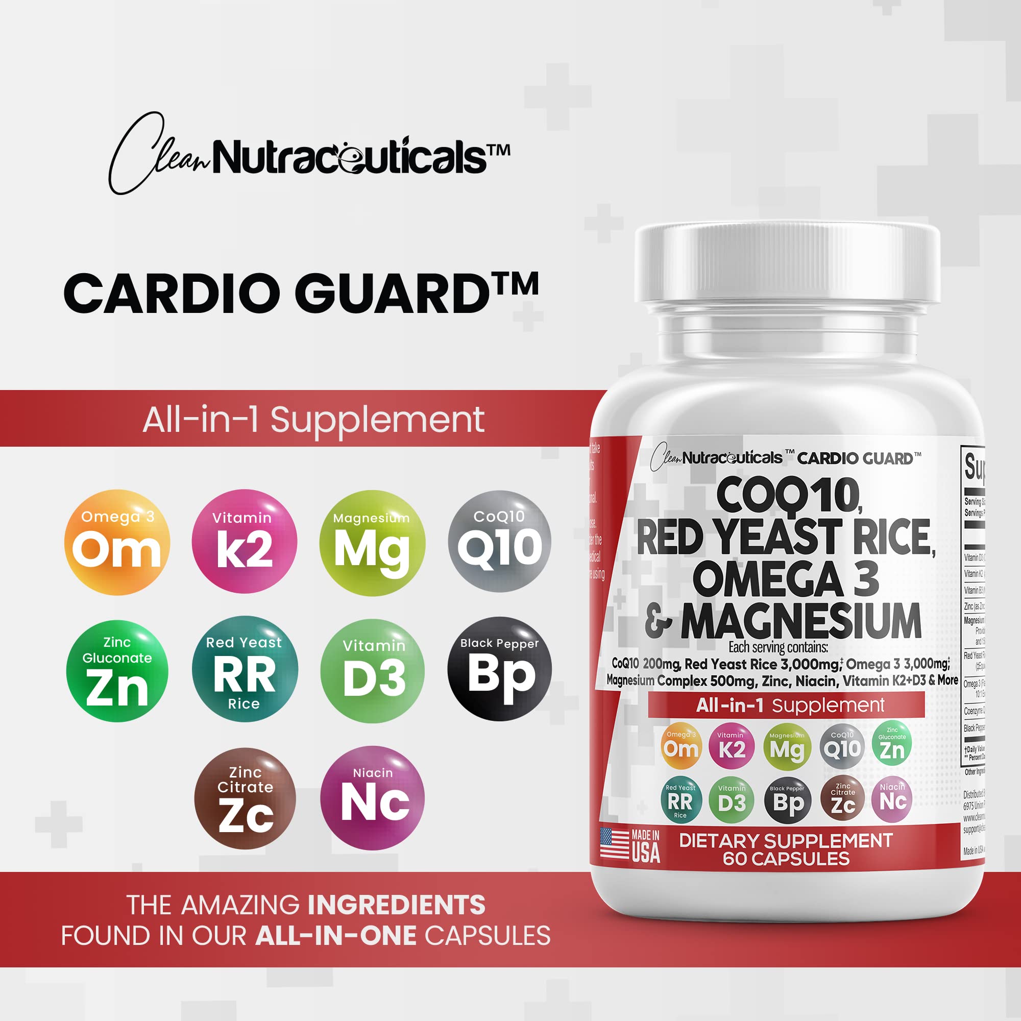 COQ10 200mg Red Yeast Rice 3000mg Omega 3 3000mg Magnesium Clean Nutraceuticals buy supplements canada