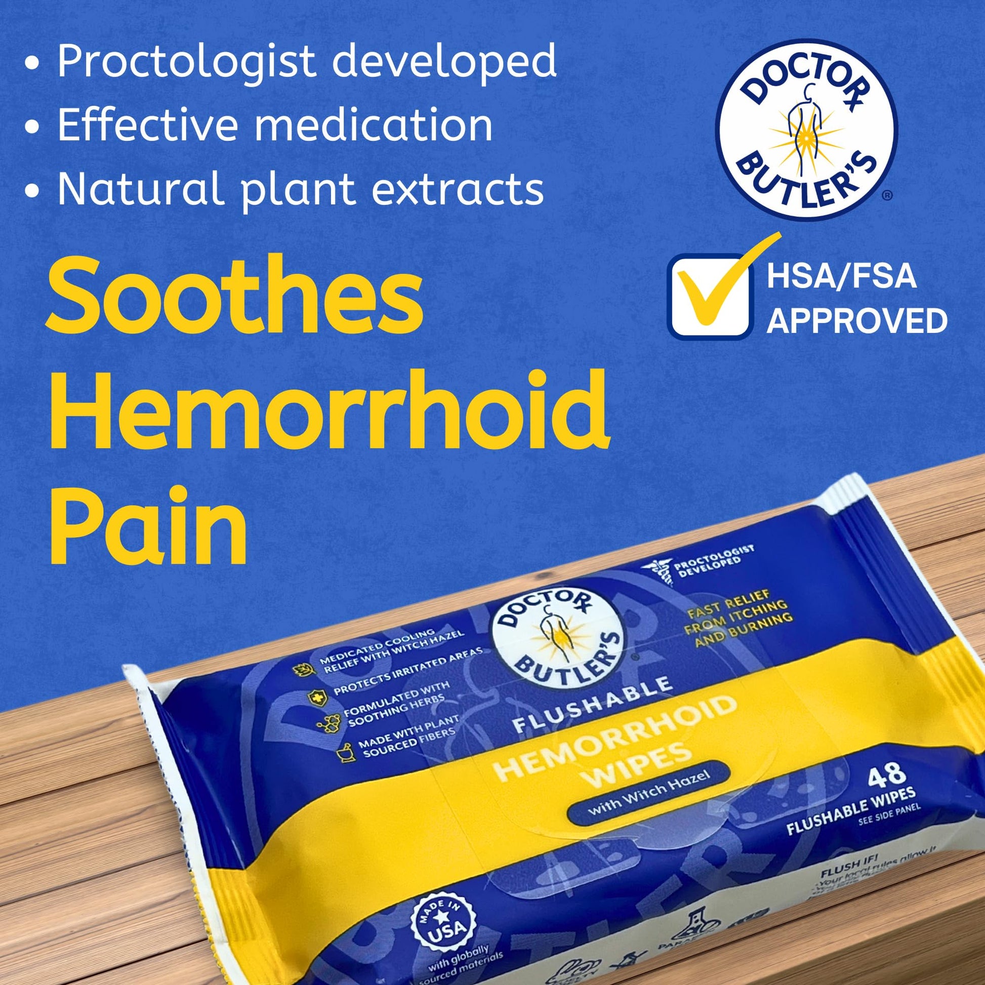 Doctor Butler's Flushable Hemorrhoid Wipes – Flushable Wipes with Witch Hazel to Soothe and Bring Relief from Discomfort Associated with Hemorrhoids (48 Wipes) Doctor Butler's buy supplements canada