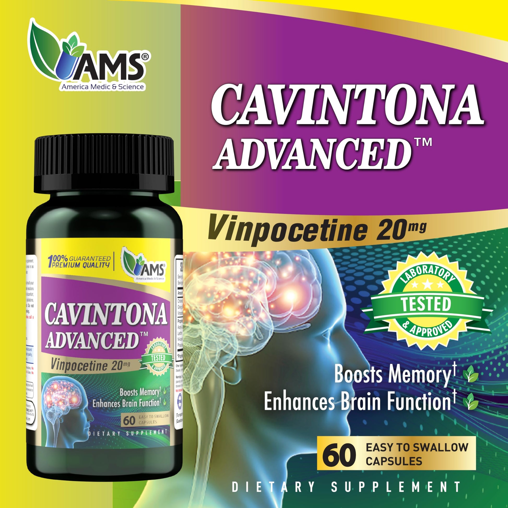 America Medic & Science Cavintona Advanced Supplement – Vinpocetine 20mg for Memory, Recall & Brain Health – Supports Cognitive Function, Focus, Mental Clarity & Blood Flow – 60 Capsules America Medic & Science buy supplements canada