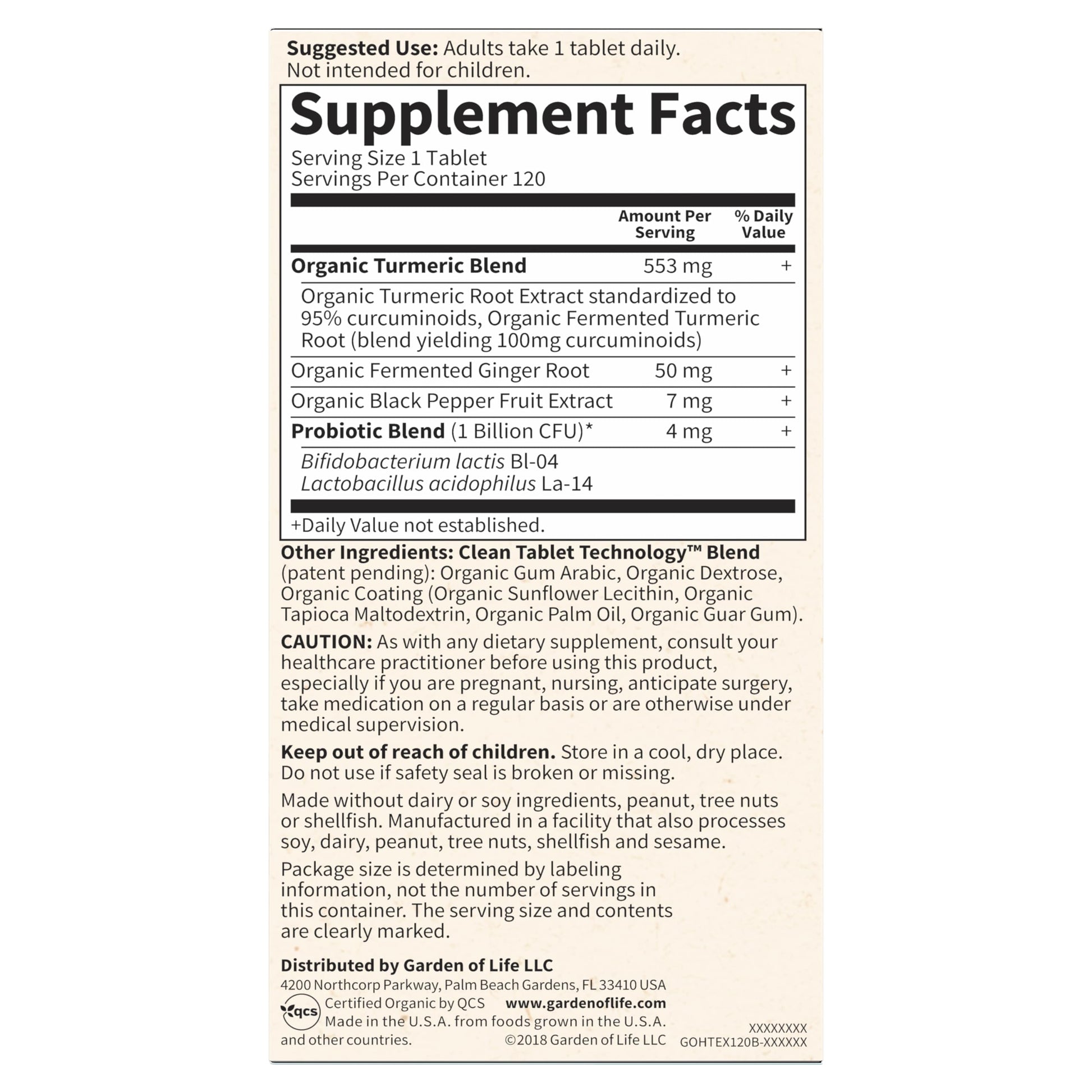 Garden of Life Organics Extra Strength Turmeric Inflammatory Response 120 Tablets-100Mg Curcumin (95% Curcuminoids) Black Pepper, Probiotics, Organic Non-GMO Vegan Gluten Free Herbal Supplement Garden of Life buy supplements canada