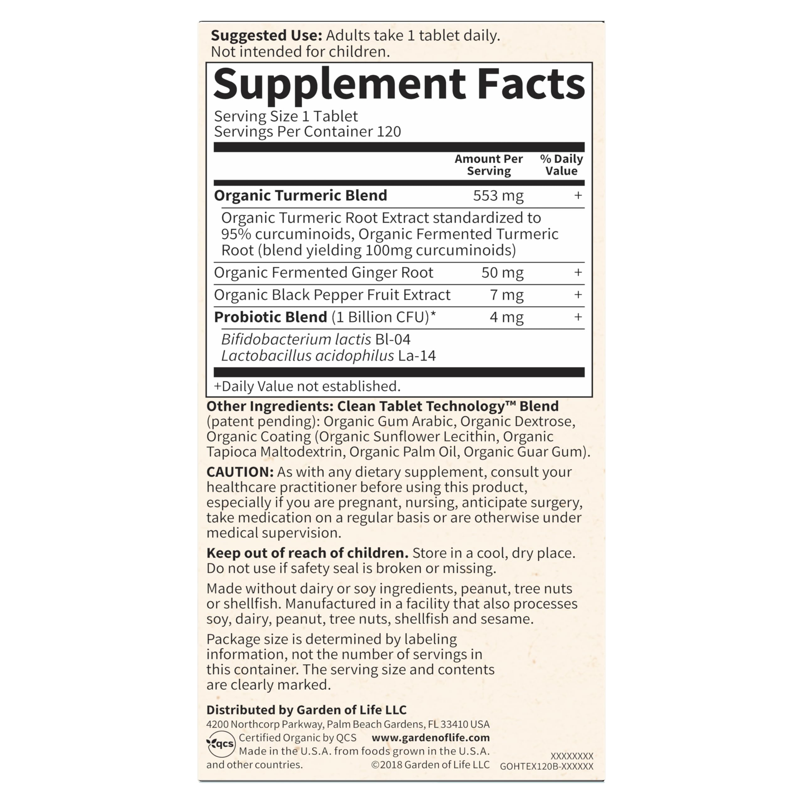 Garden of Life Organics Extra Strength Turmeric Inflammatory Response 120 Tablets-100Mg Curcumin (95% Curcuminoids) Black Pepper, Probiotics, Organic Non-GMO Vegan Gluten Free Herbal Supplement Garden of Life buy supplements canada