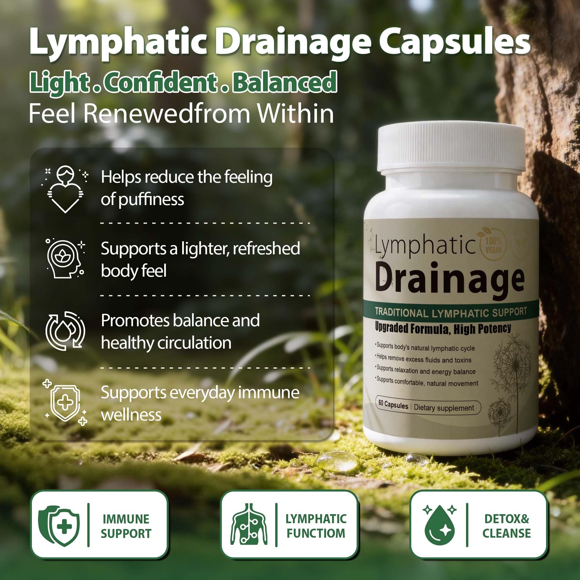 Lymphatic Drainage Capsules Natural Herbal Supplement for Immune Health & Fluid Balance, with Echinacea, Dandelion, and Burdock 60 Capsules Kaseano buy supplements canada