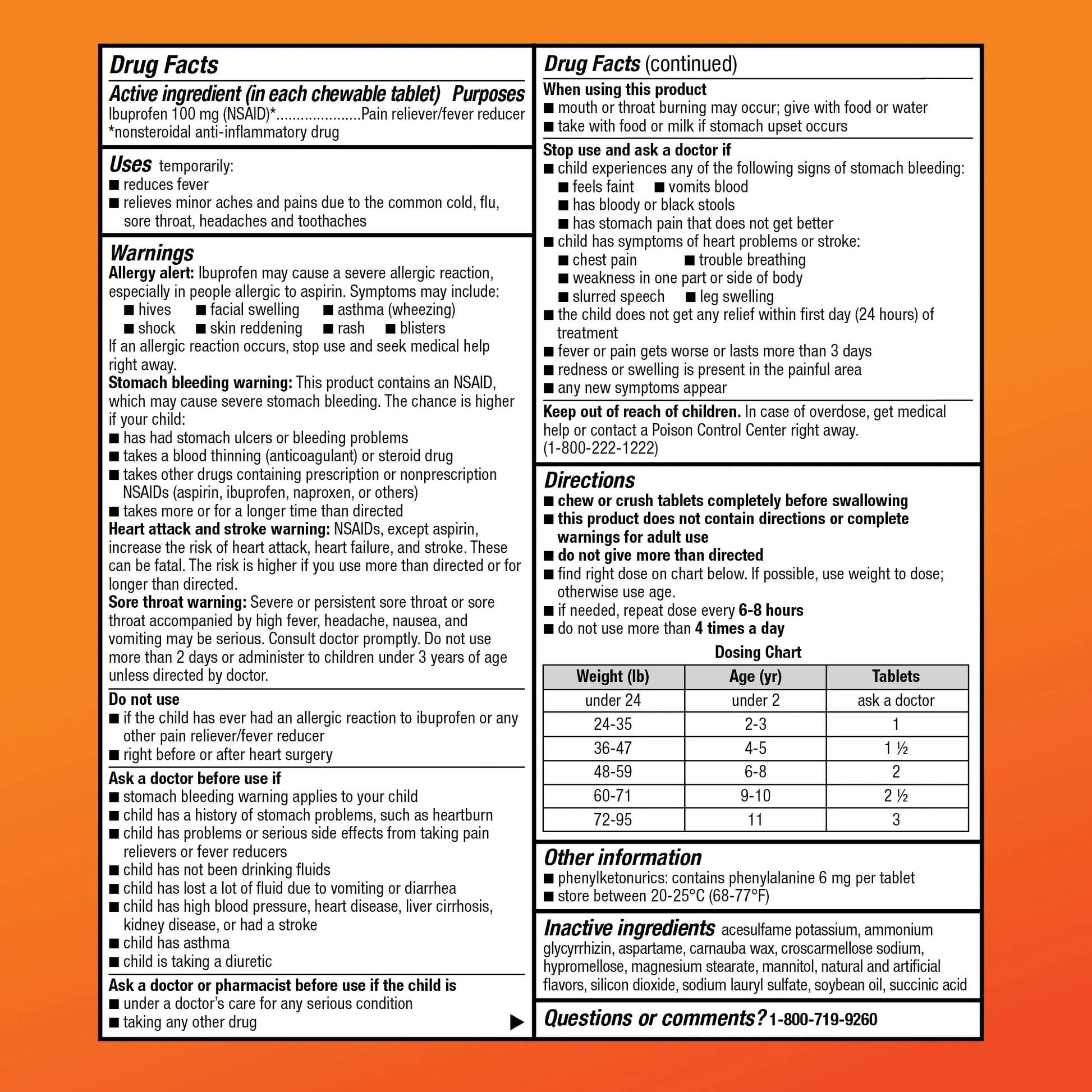 Amazon Basic Care Children's Ibuprofen Chewable Tablets 100 mg, Orange Flavor, Dye Free, Pain Reliever and Fever Reducer (NSAID), For Ages 2-11, 24 Count Amazon Basic Care buy supplements canada