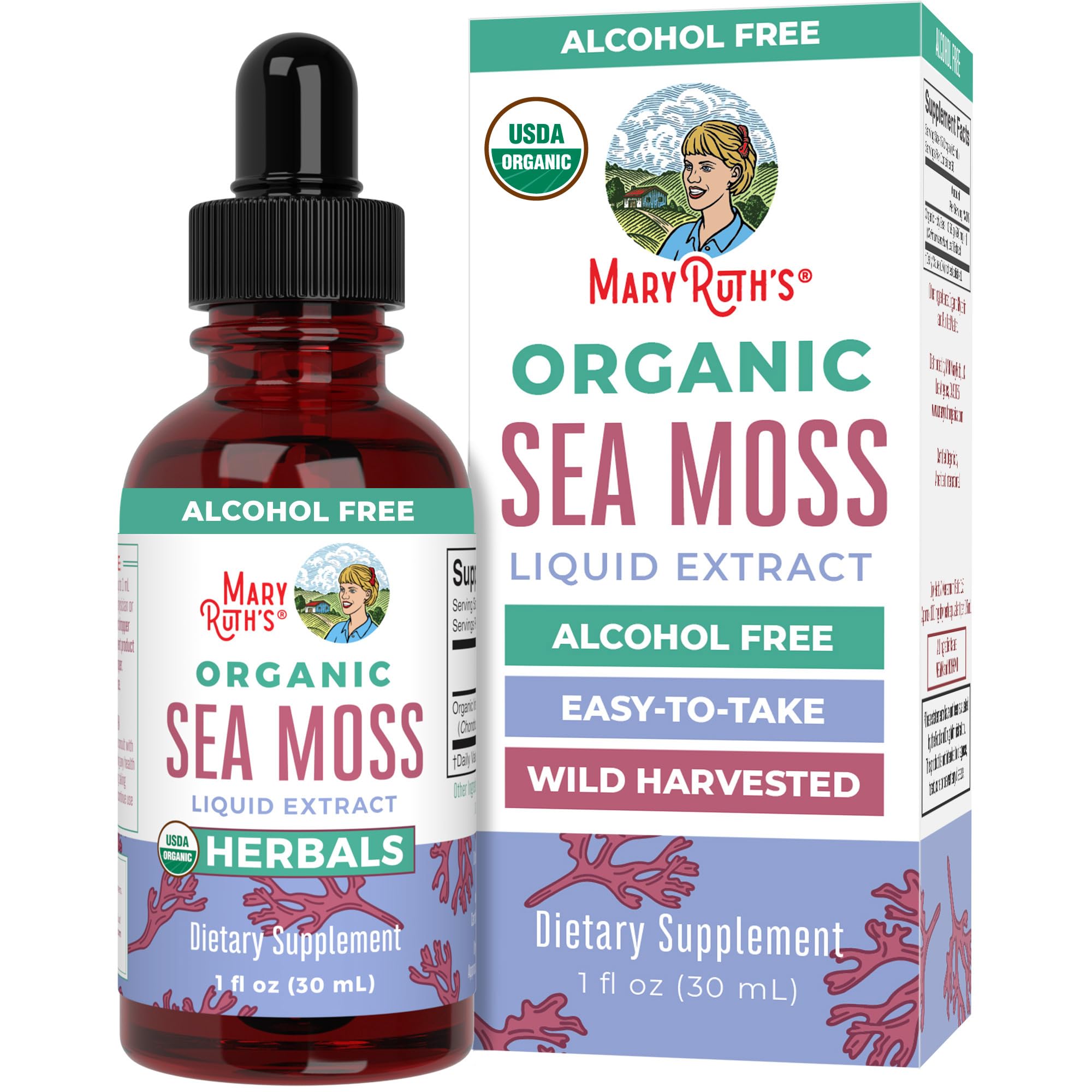 MaryRuth Organics Irish Sea Moss Liquid Drops | Chondrus Crispus | Wild Harvested | Organic Irish Moss Formulated for Adults & Kids Ages 14+ | Unflavored | Sugar Free | Vegan | Non-GMO | 1 Fl Oz MARYRUTH'S buy supplements canada