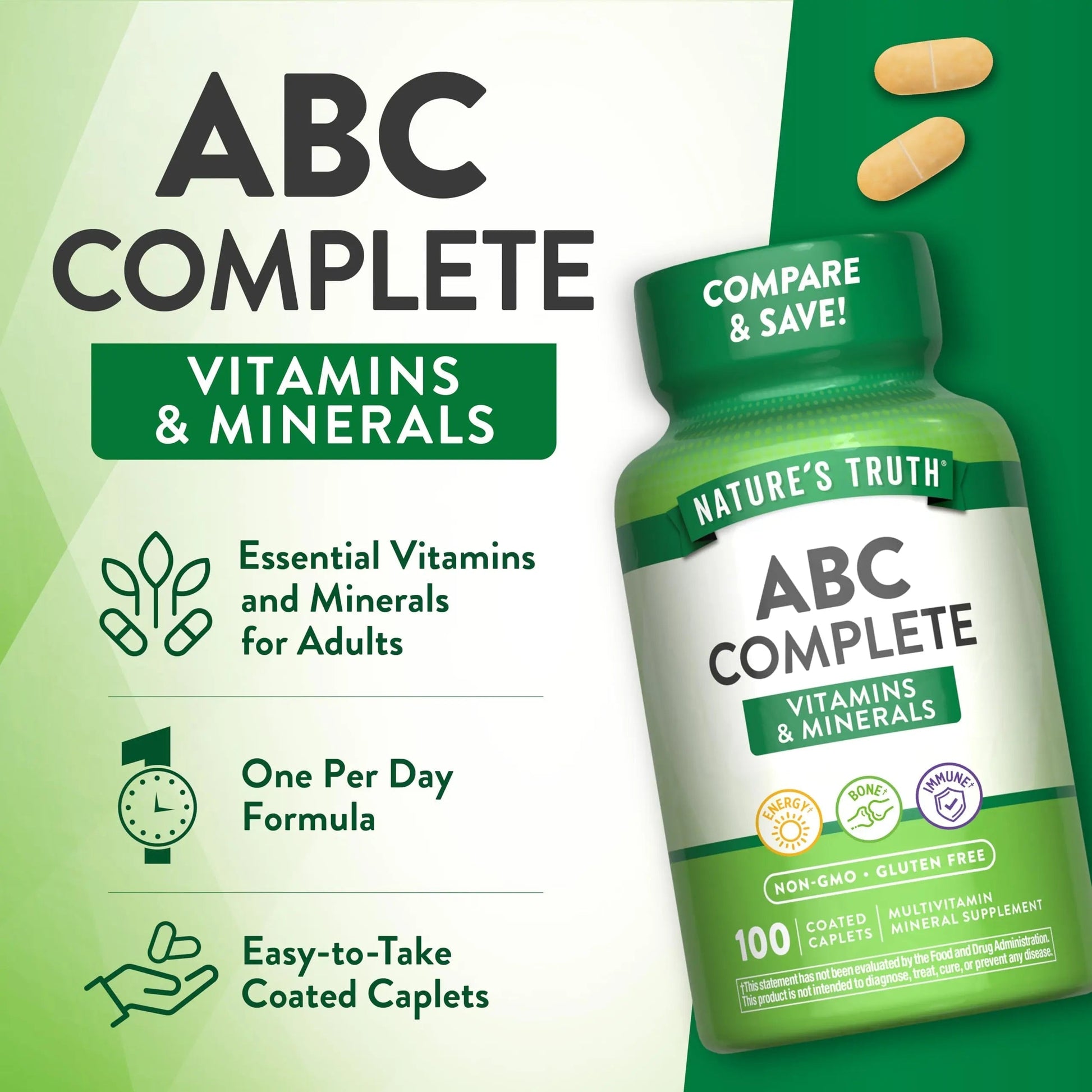 Nature's Truth Adult ABC Complete Multivitamin for Men and Women | 100 Caplets | Non-GMO & Gluten Free Nature's Truth buy supplements canada