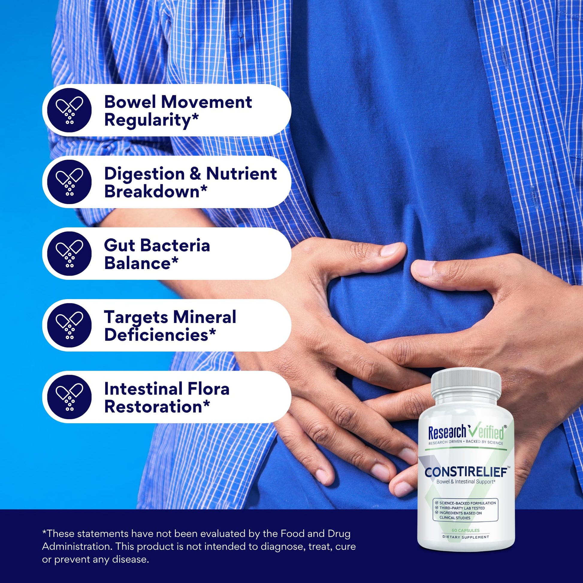 Research Verified ConstiRelief - The best Supplement for Constipation Relief on the market - with L. Acidophilus for long term health and prevention. 100% back guarantee! (Pack of 3) Research Verified buy supplements canada