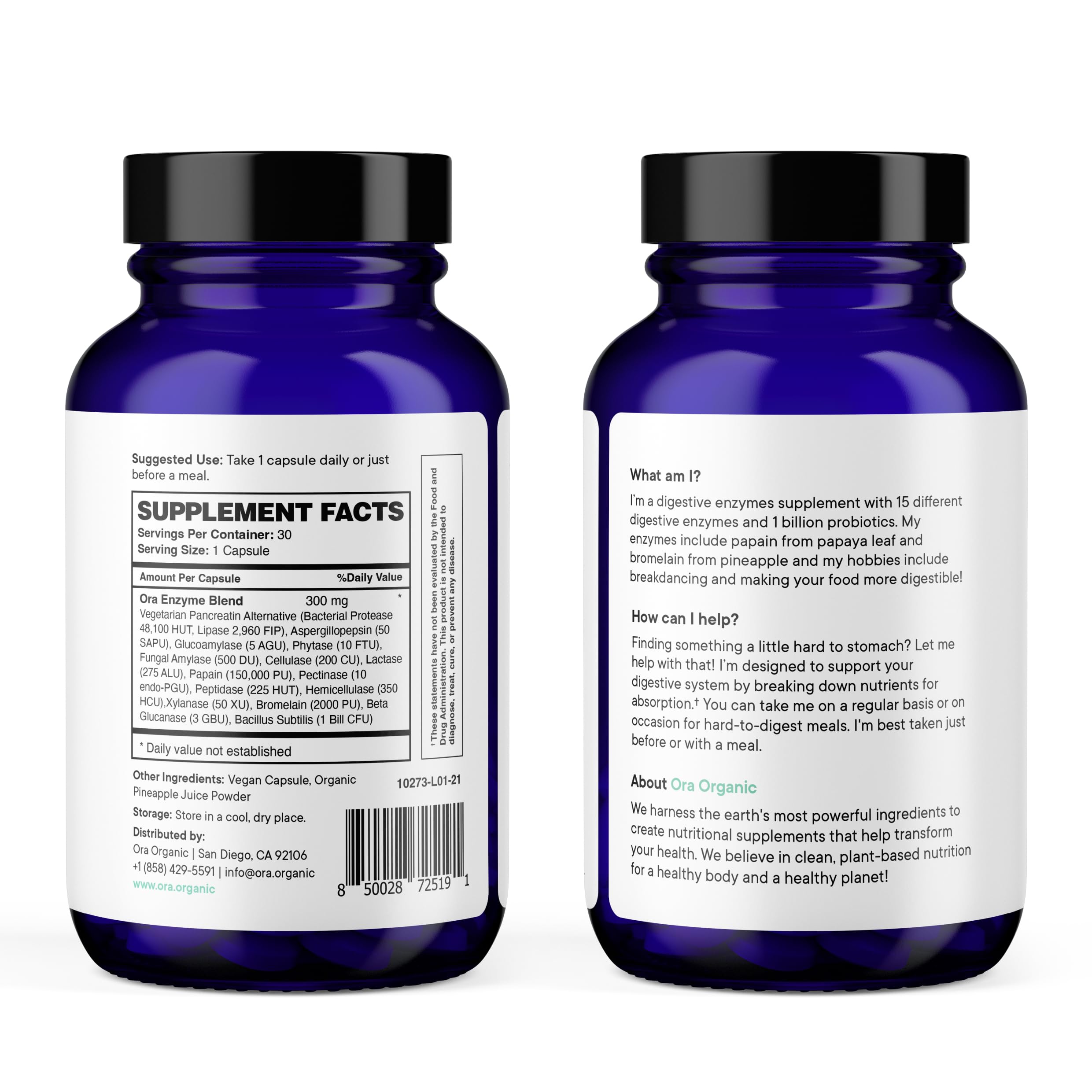 Ora Organic Multi-Enzyme Supplement - Vegan, Gluten Free Enzymes for Digestion with Probiotics for Gut Health, Bloating, Constipation and Gas Relief - 30 Easy to Swallow Capsules Ora Organic buy supplements canada