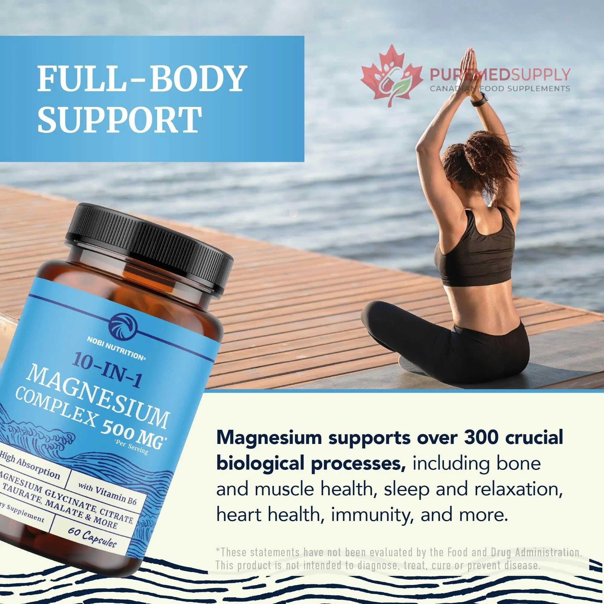 10 in 1 Magnesium Complex Supplement 500MG | Magnesium Citrate, Mag Glycinate, Malate & More | High Absorption Mag Complex with Vitamin B6 | Bone, Muscle & Heart Health Support | Non-GMO | 60 Ct. Nobi Nutrition buy supplements canada