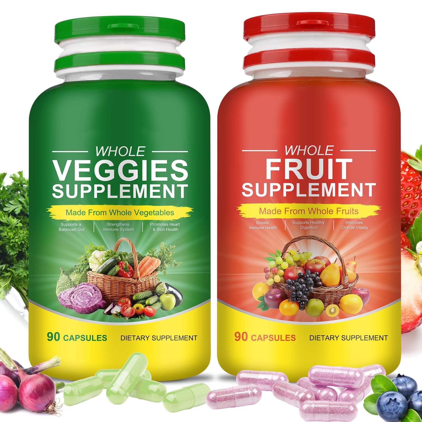 Fruits & Veggies Supplements - 2 Bottles 180 Total Vegetarian Capsules | BalanceNatural Vitamins Supplement Dietary Nutritional Balance,Lngredients Blended Vitamin & Mineral Whole Food Supplement Ruduwu buy supplements canada