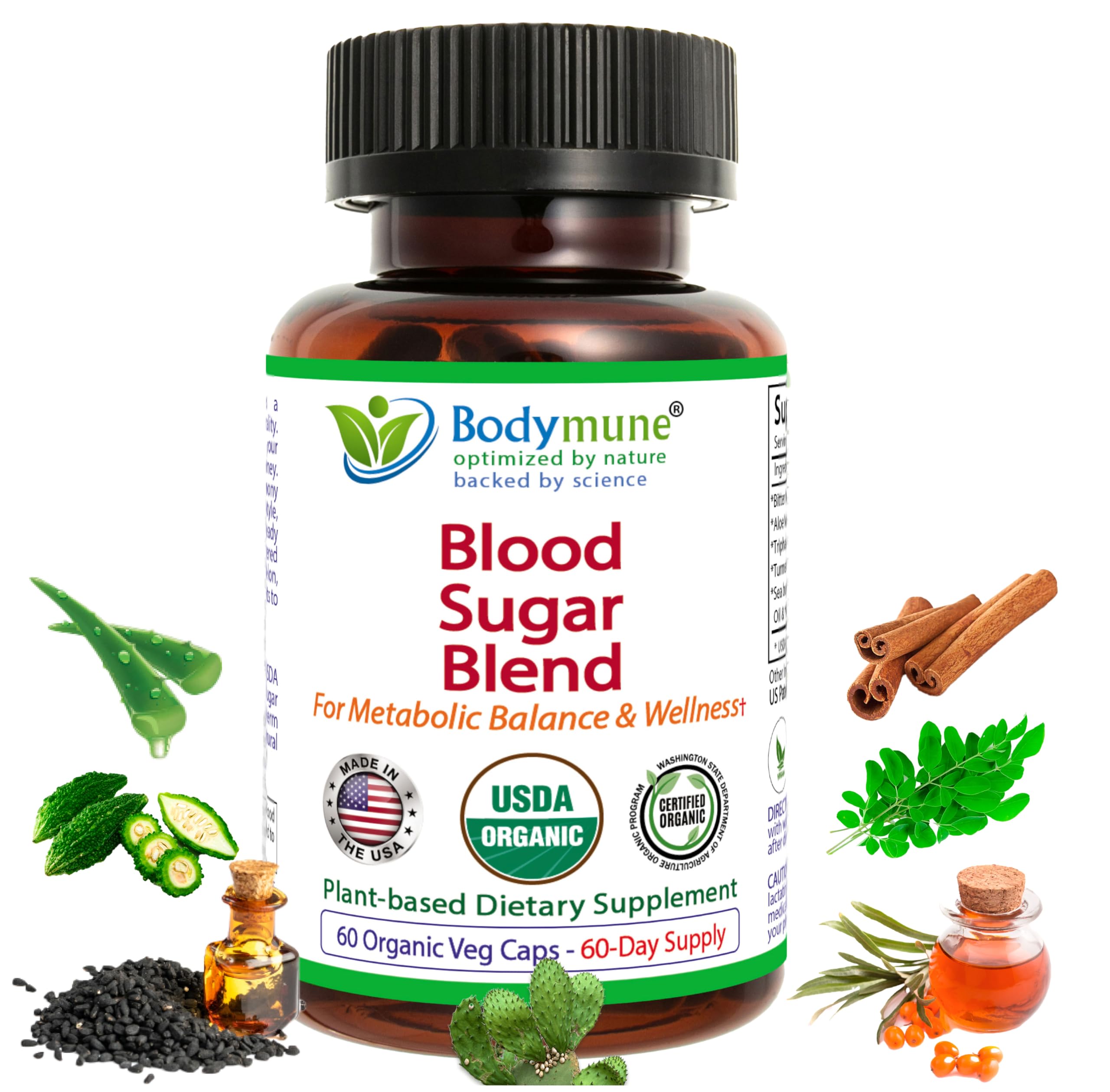 Bodymune USDA Organic Blood Sugar Blend | Supports Healthy Metabolism* | with Bitter Melon, Moringa, Aloe Vera, Nopal, Papaya Extracts & More | 60-Day Supply | Vegan & Non-GMO | USA-Made Bodymune buy supplements canada