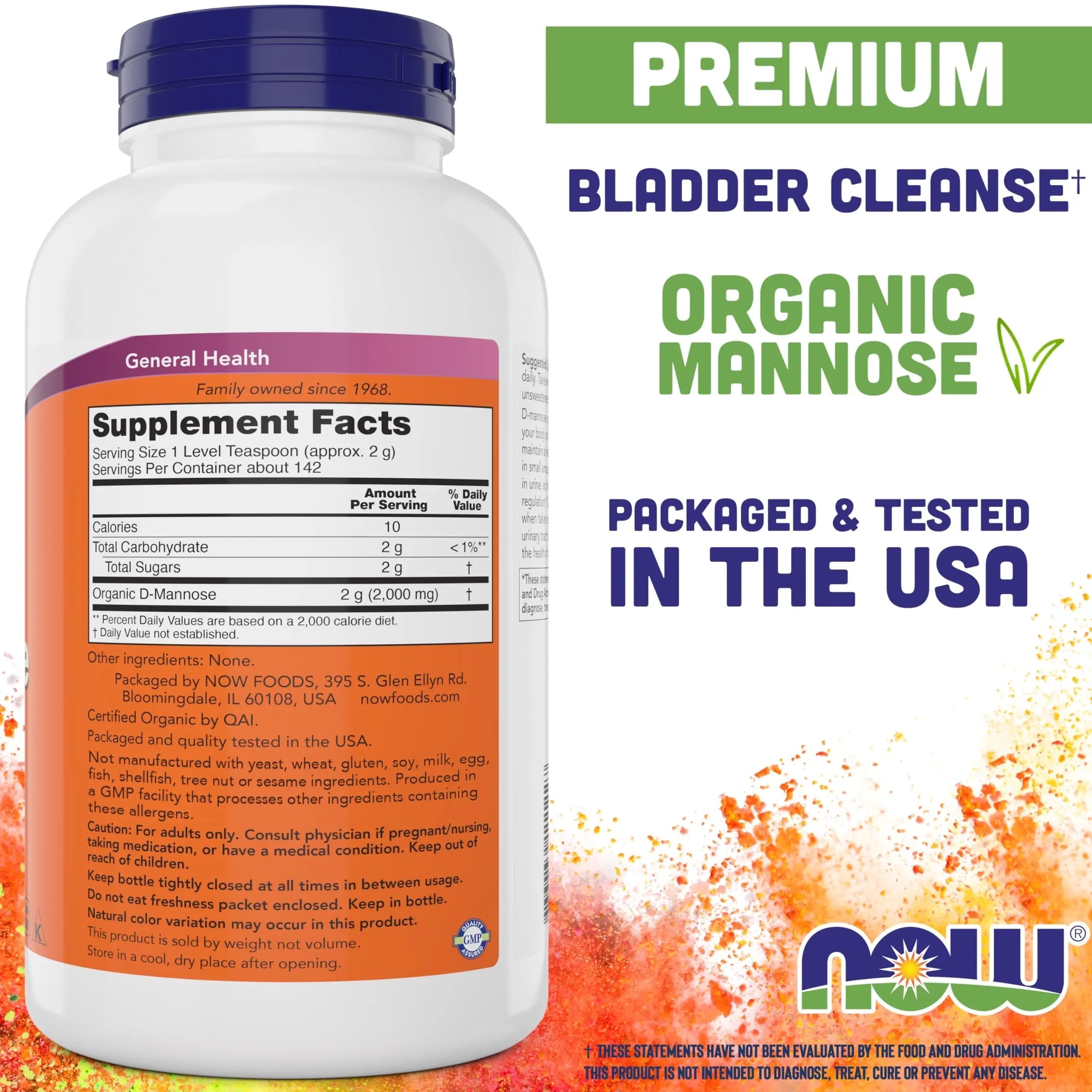 NOW Foods Pure, Organic D-Mannose 10 oz Powder (Pack of 2) - Bladder Cleanse and Urinary Tract Health Supplement - Non-GMO - Vegan Friendly - 2000mg / 2 Grams per Serving NOW Foods buy supplements canada
