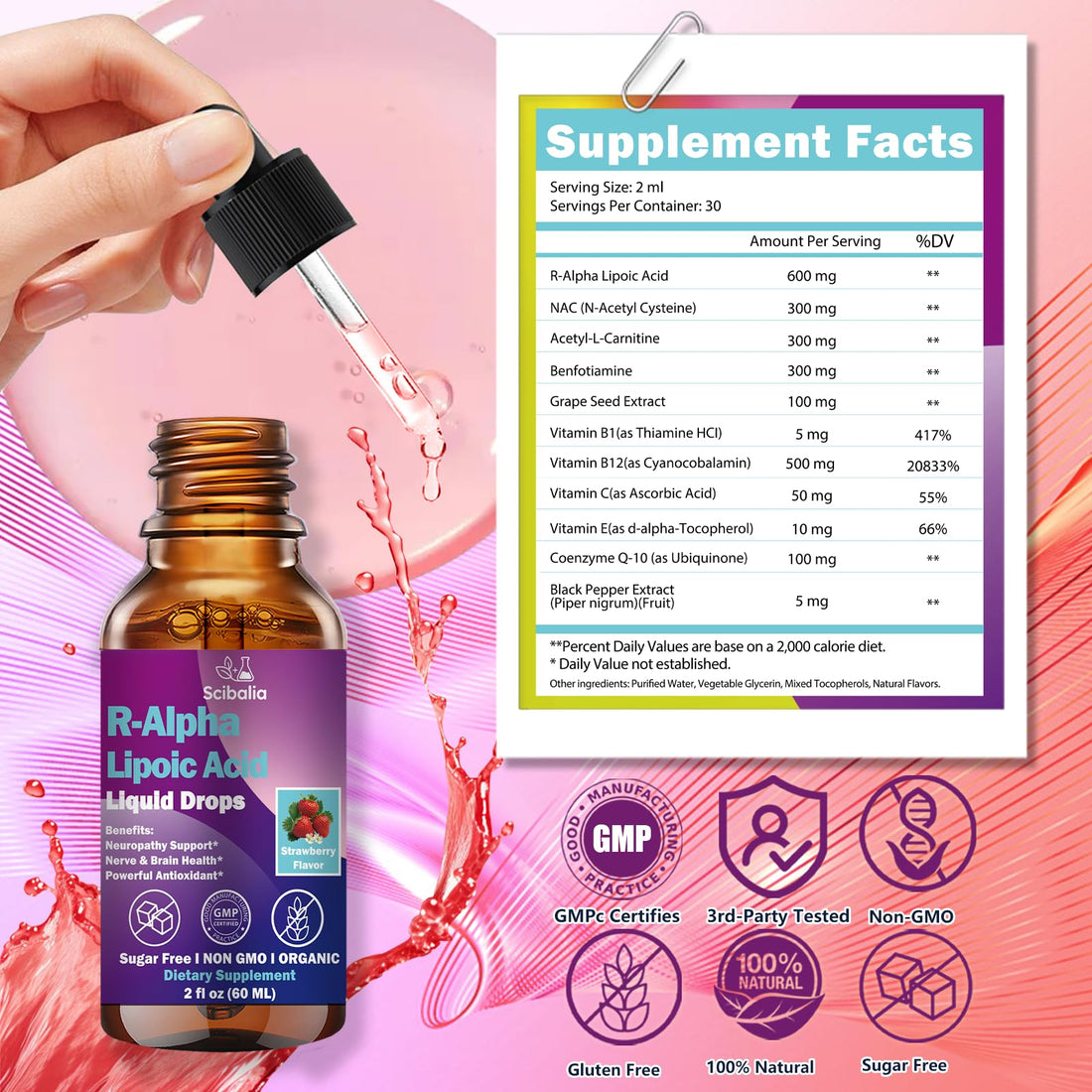 R Alpha Lipoic Acid 600mg Liquid Drops for Neuropathy, Advanced 11-in-1 Stabilized R-ALA Supplement w. Benfotiamine Acetyl L-Carnitine Vitamin C E for Antioxidant Nerve Brain Energy Health Non GMO Scibalia buy supplements canada
