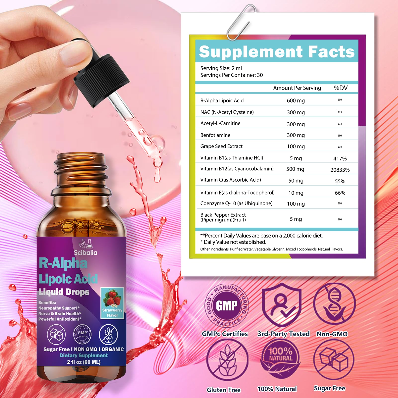 R Alpha Lipoic Acid 600mg Liquid Drops for Neuropathy, Advanced 11-in-1 Stabilized R-ALA Supplement w. Benfotiamine Acetyl L-Carnitine Vitamin C E for Antioxidant Nerve Brain Energy Health Non GMO Scibalia buy supplements canada