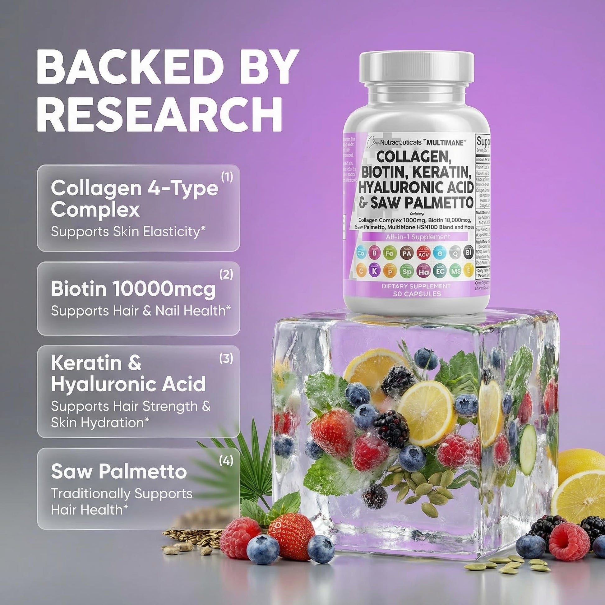 Clean Nutraceuticals Collagen Pills 1000mg Biotin 10000mcg Keratin Saw Palmetto Hyaluronic Acid - Hair Skin & Nails Vitamins & DHT Blocker with Vitamin E Folic Acid Clean Nutraceuticals buy supplements canada