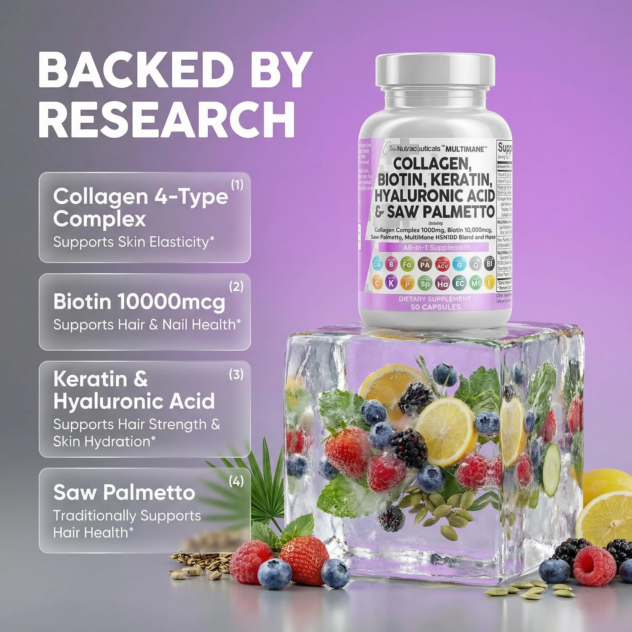 Clean Nutraceuticals Collagen Pills 1000mg Biotin 10000mcg Keratin Saw Palmetto Hyaluronic Acid - Hair Skin & Nails Vitamins & DHT Blocker with Vitamin E Folic Acid Clean Nutraceuticals buy supplements canada
