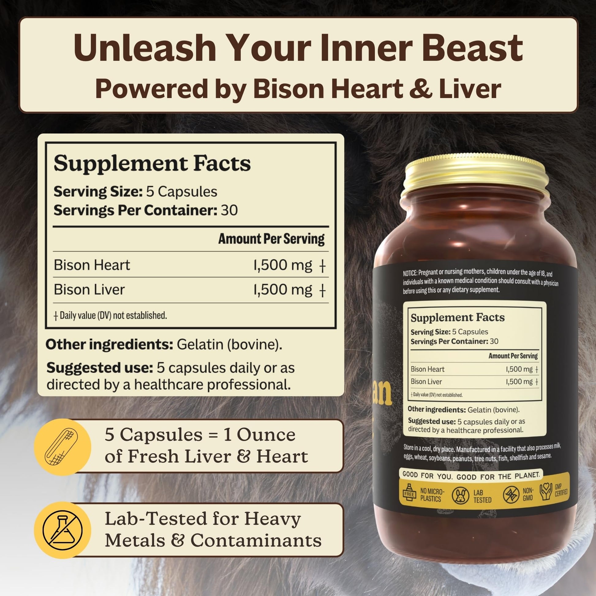 MK Supplements American Beast | Bison Liver & Heart Capsules | ~49x More CoQ10 Than Beef Liver | Regeneratively Raised Bison | 150 Capsules MK Supplements buy supplements canada