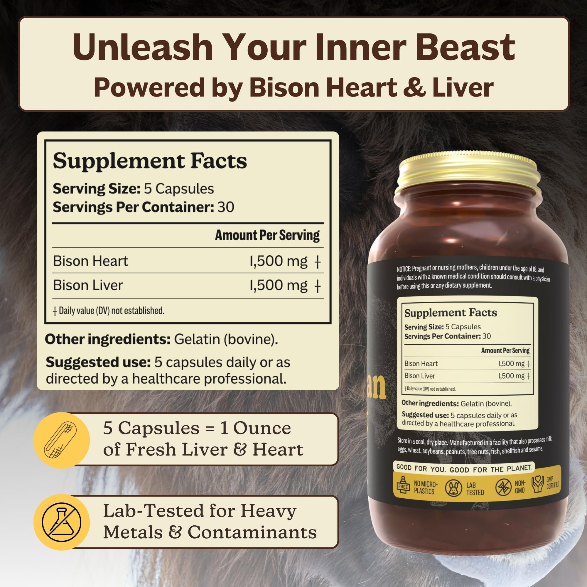 MK Supplements American Beast | Bison Liver & Heart Capsules | ~49x More CoQ10 Than Beef Liver | Regeneratively Raised Bison | 150 Capsules MK Supplements buy supplements canada