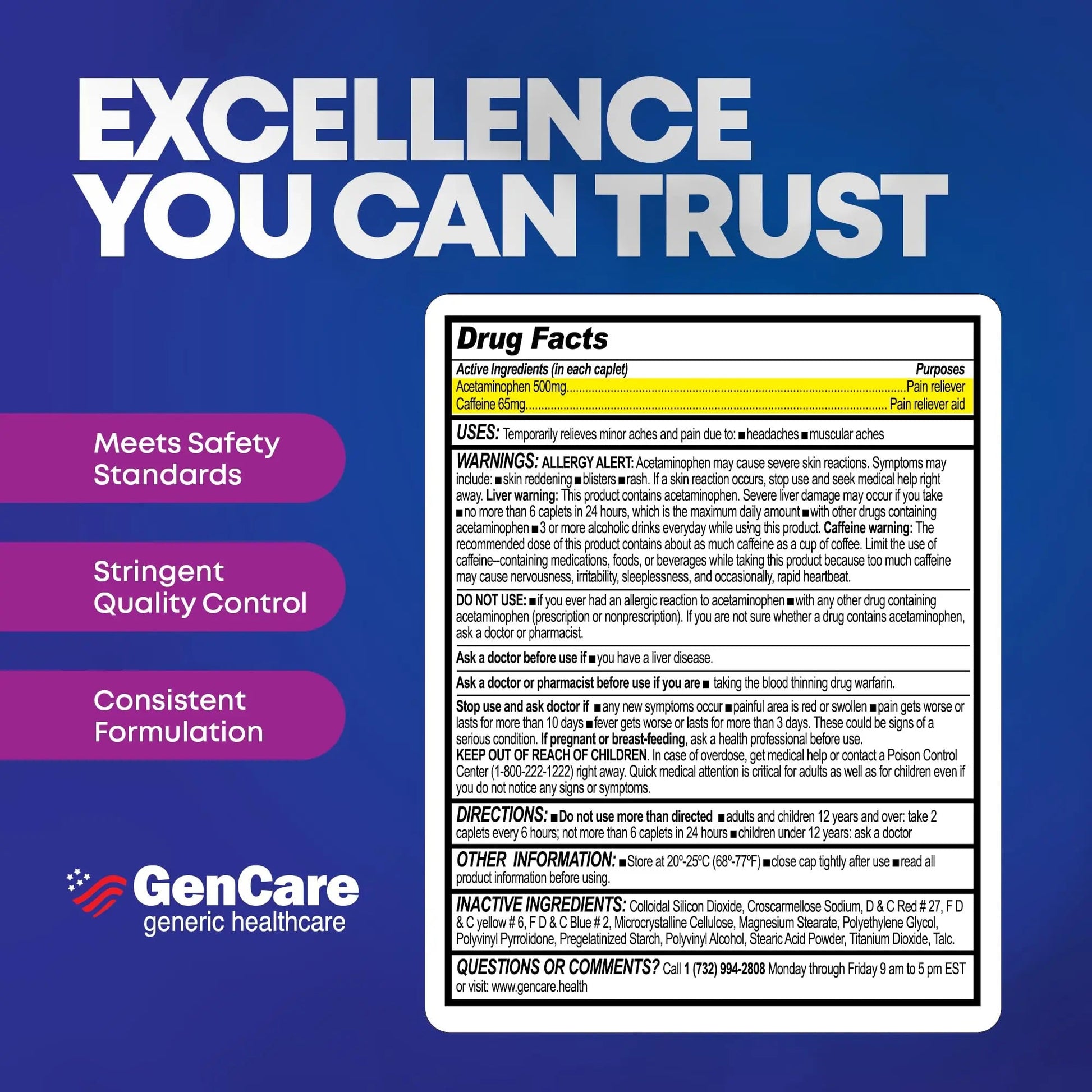 GenCare - Tension Headache Relief Pain Reliever with Acetaminophen 500 mg & Caffeine 65 mg (200 Caplets) Best Value Bulk Extra Strength for Head, Migraine, Joint Pain & Body Ache Relief Medicine GenCare buy supplements canada