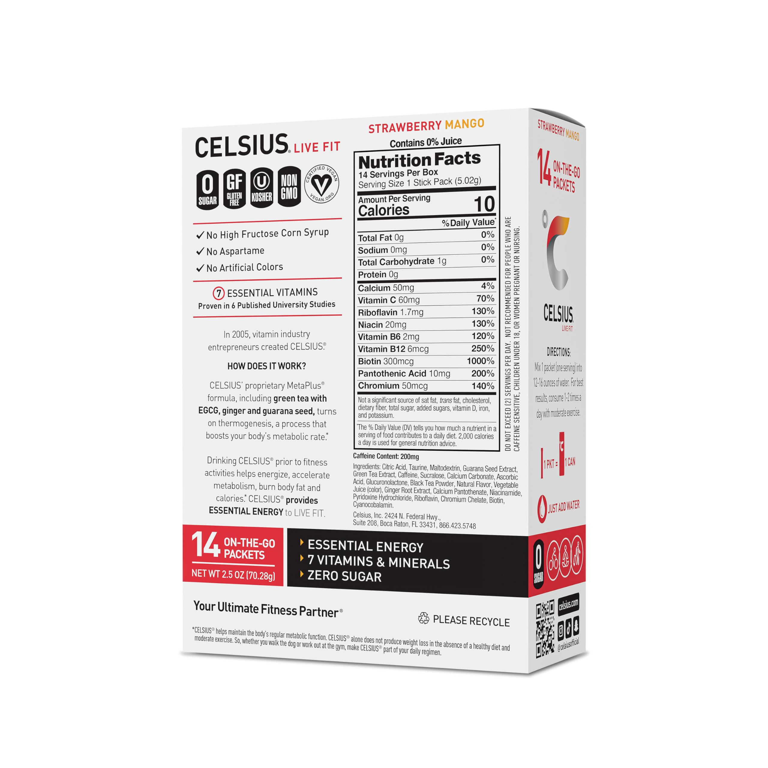 CELSIUS On-the-Go Powder Sticks Strawberry Mango, Essential Energy 14 Sticks per Pack CELSIUS buy supplements canada